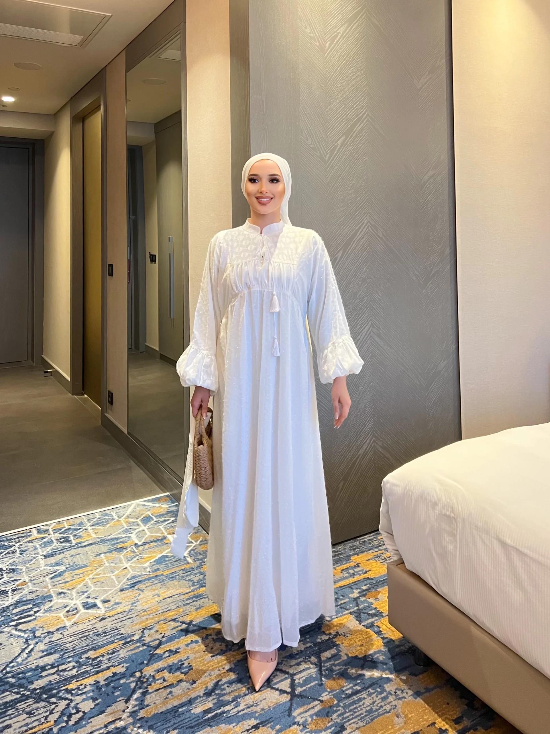 Nora Simli Tüylü Elbise - Beyaz
