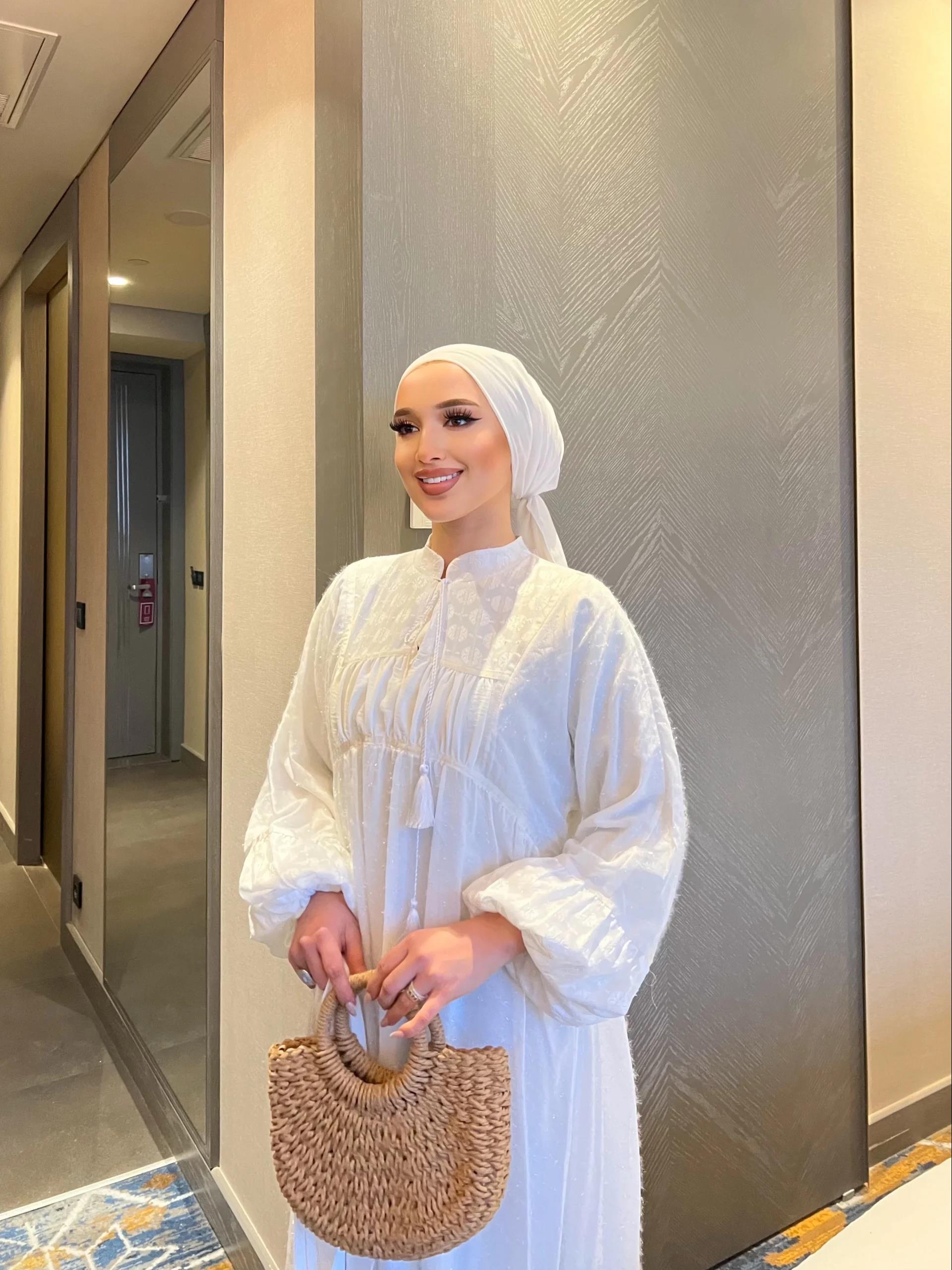 Nora Simli Tüylü Elbise - Beyaz