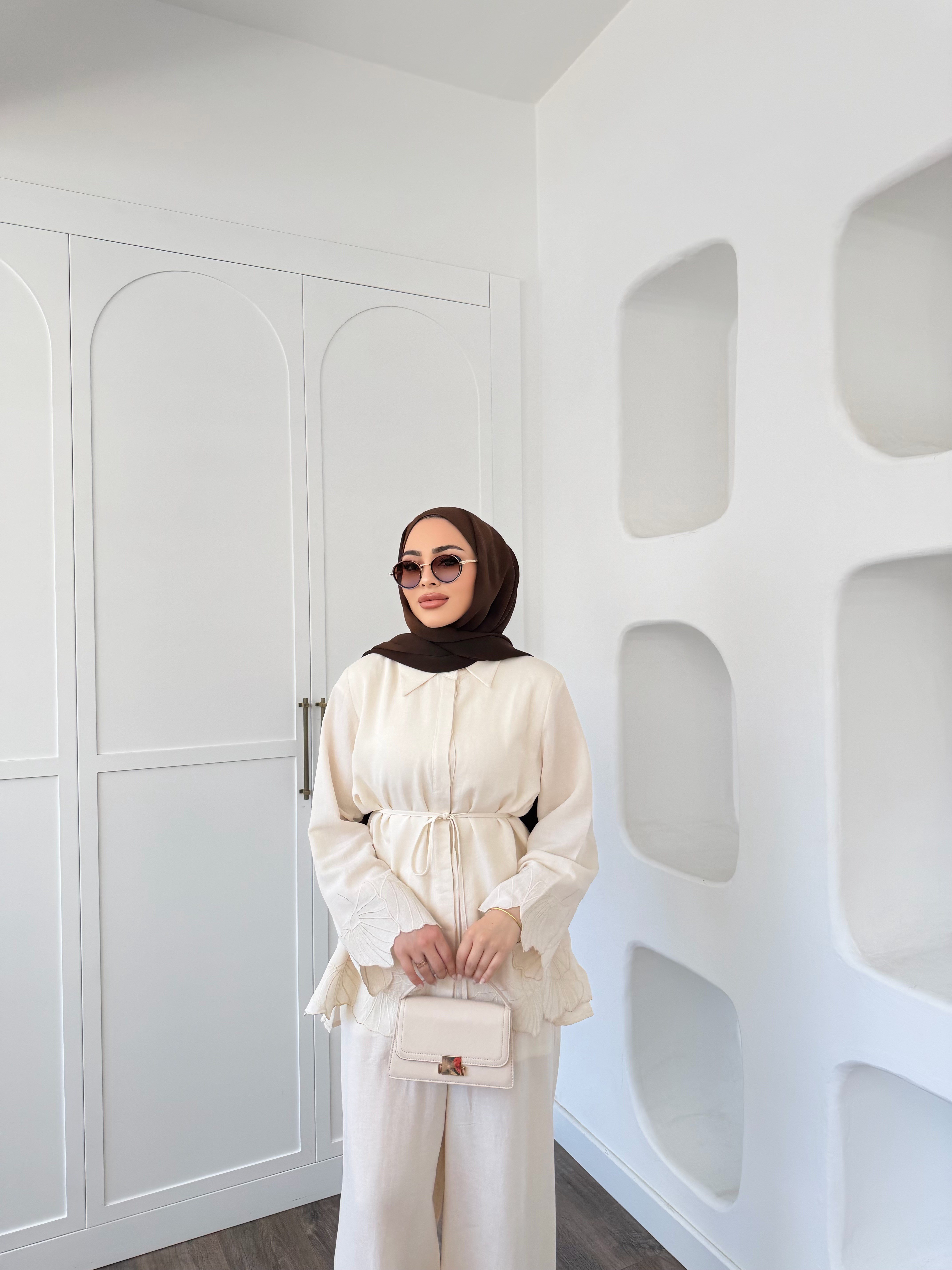 Nurse Keten Takım - Krem
