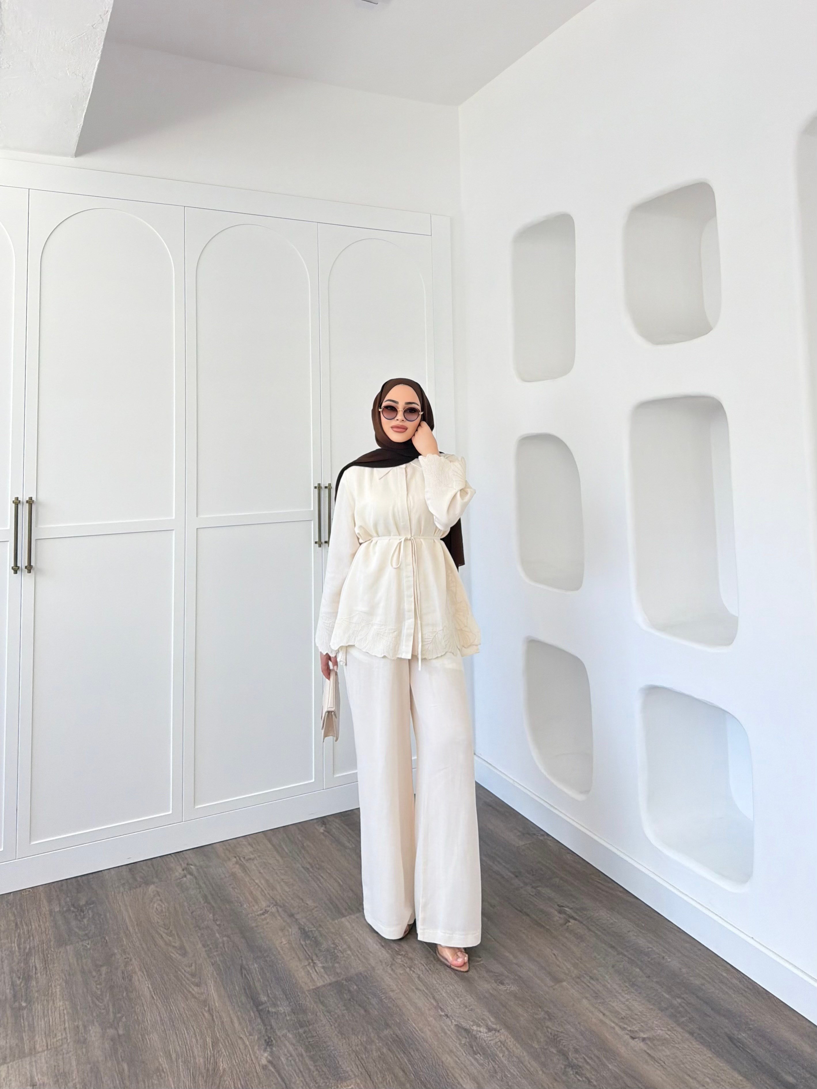 Nurse Keten Takım - Krem