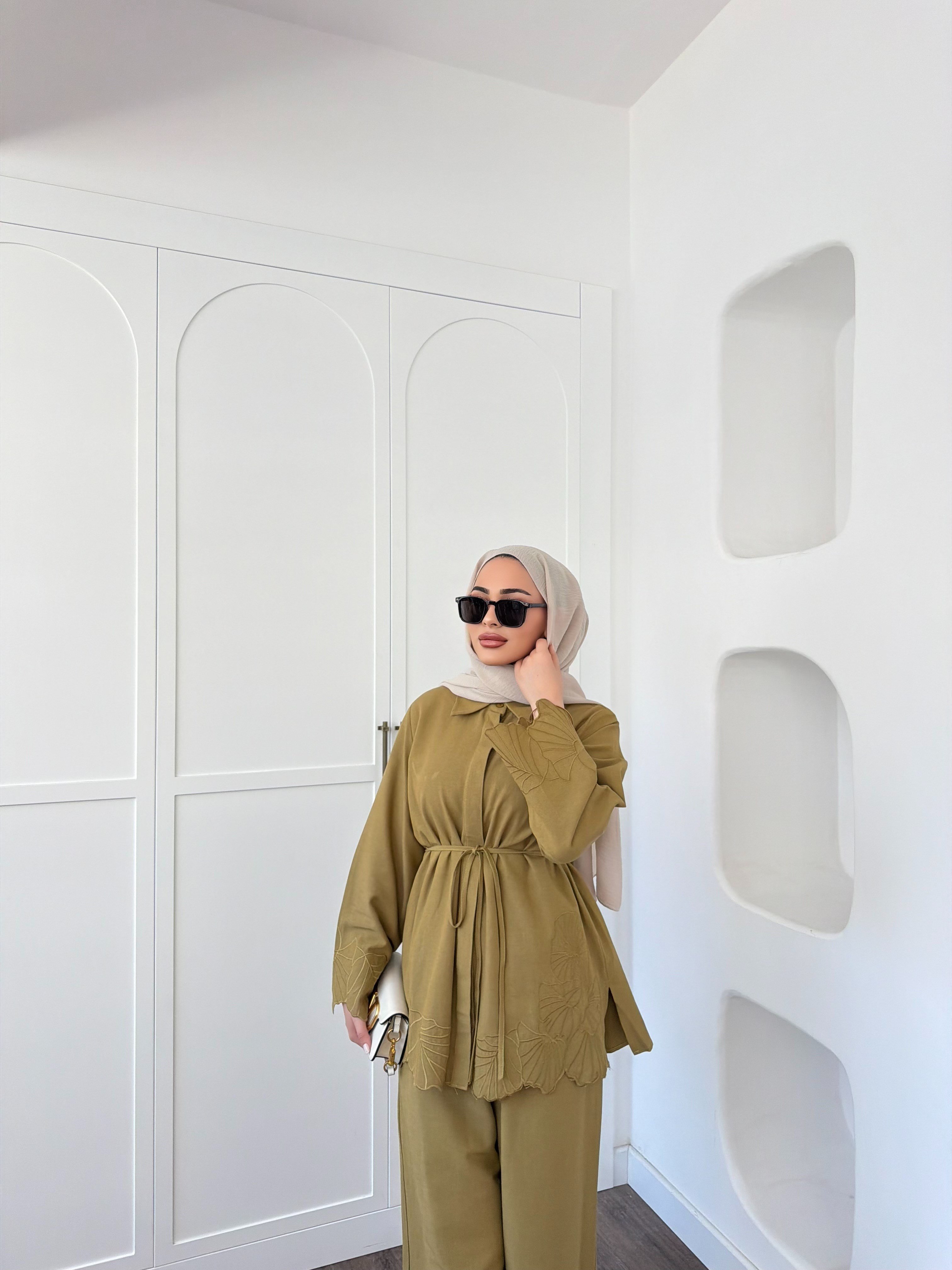 Nurse Keten Takım - Yağ Yeşil