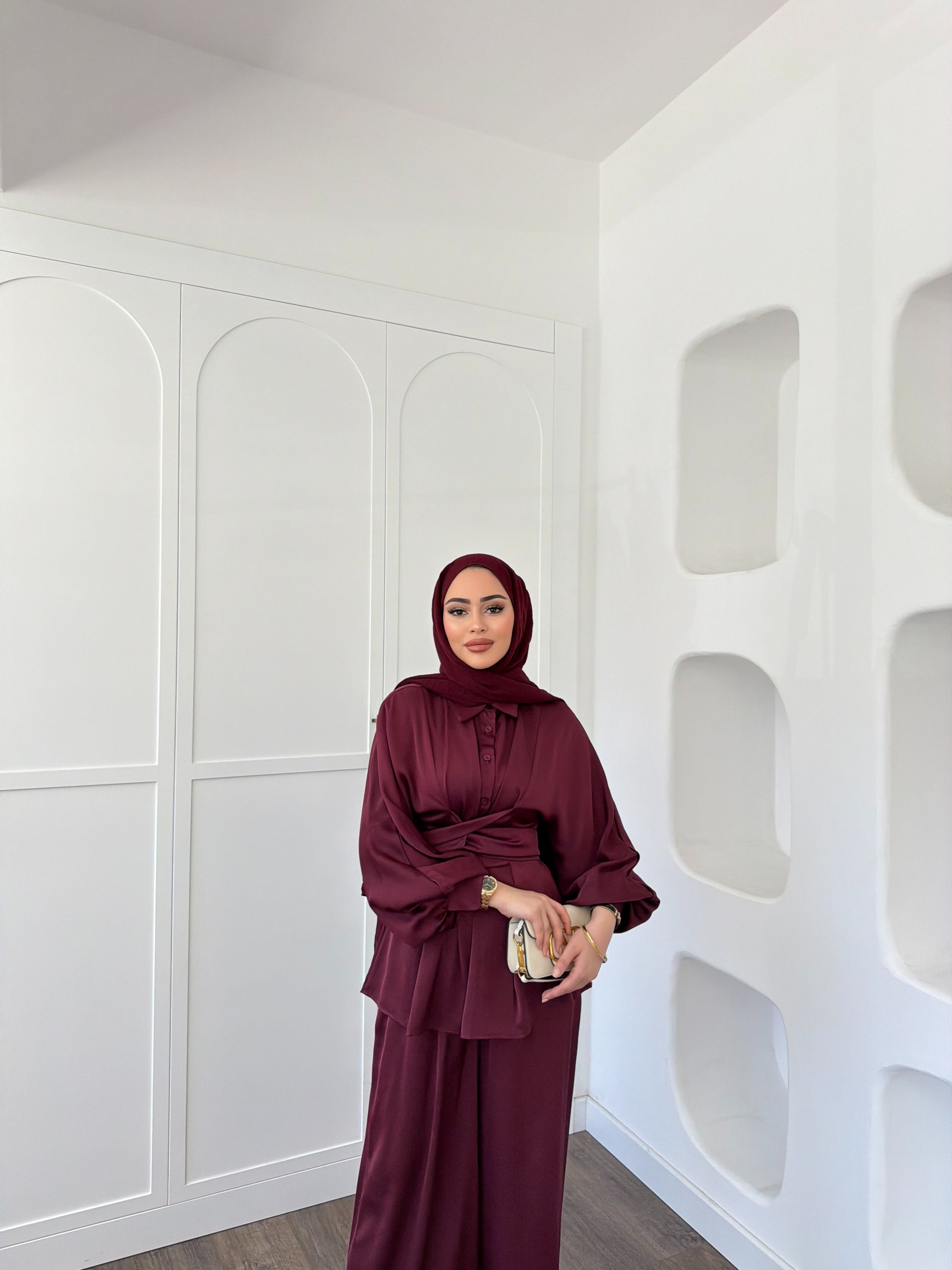 Nursu Saten Takım - Bordo