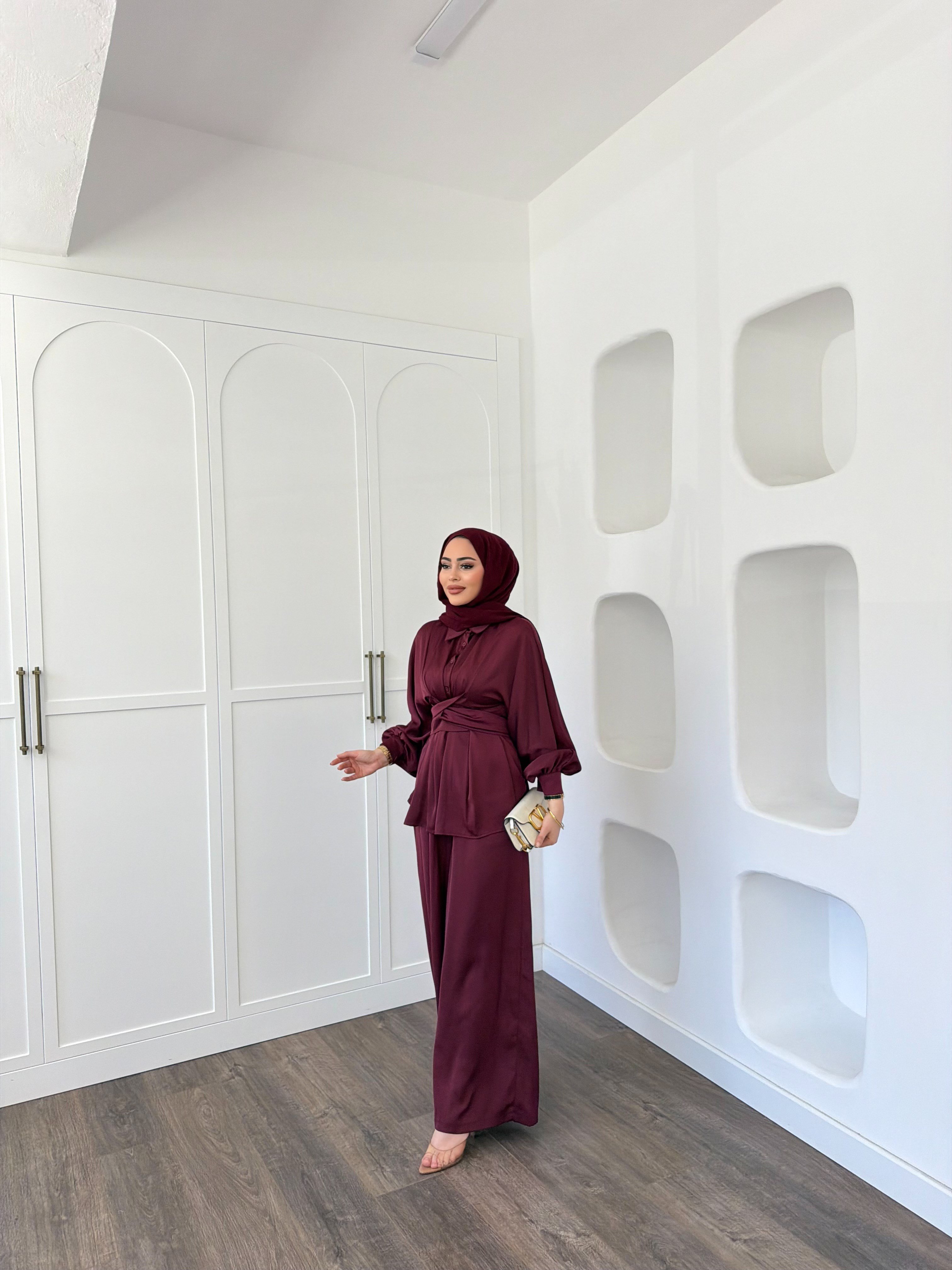 Nursu Saten Takım - Bordo
