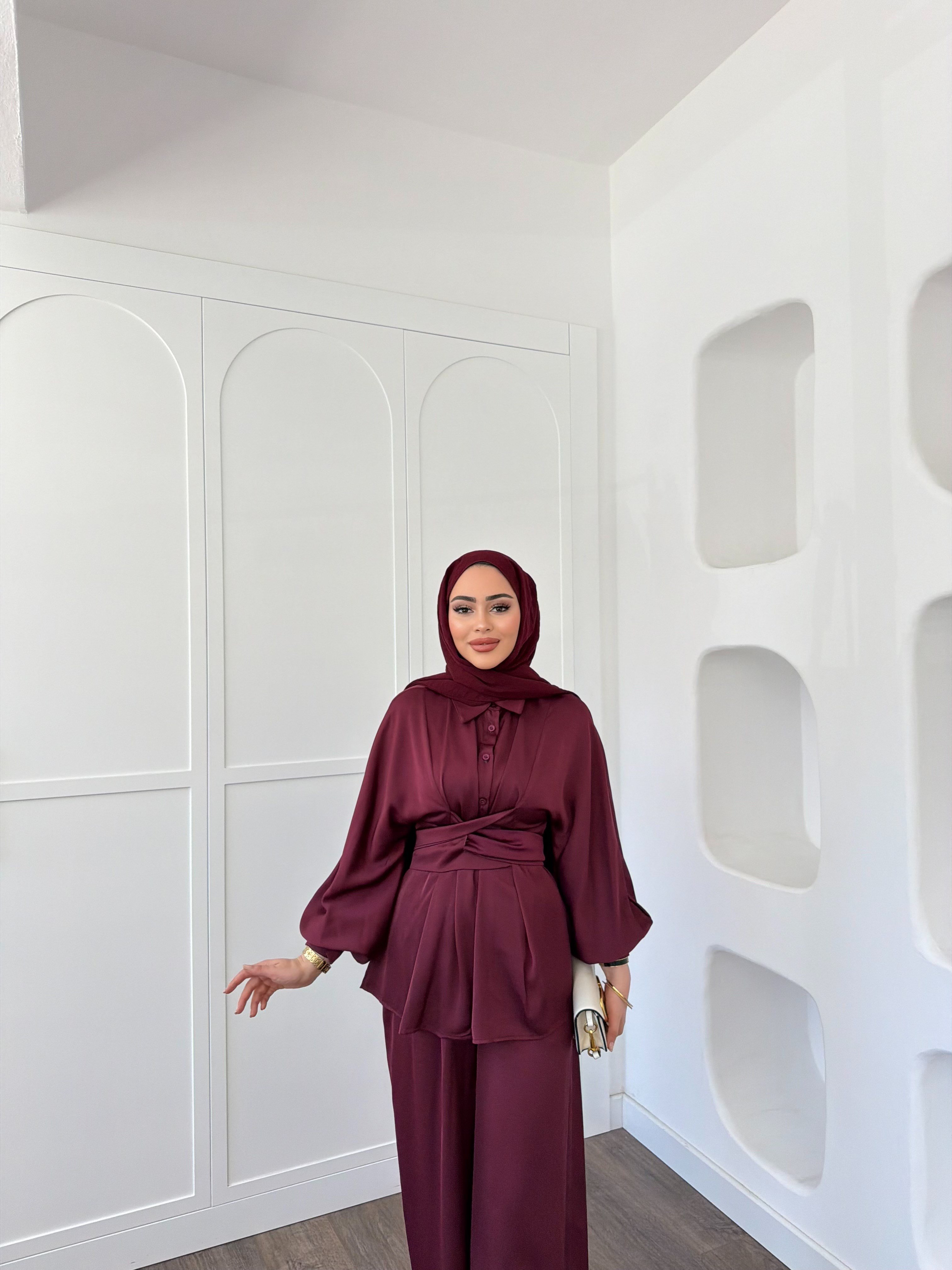 Nursu Saten Takım - Bordo