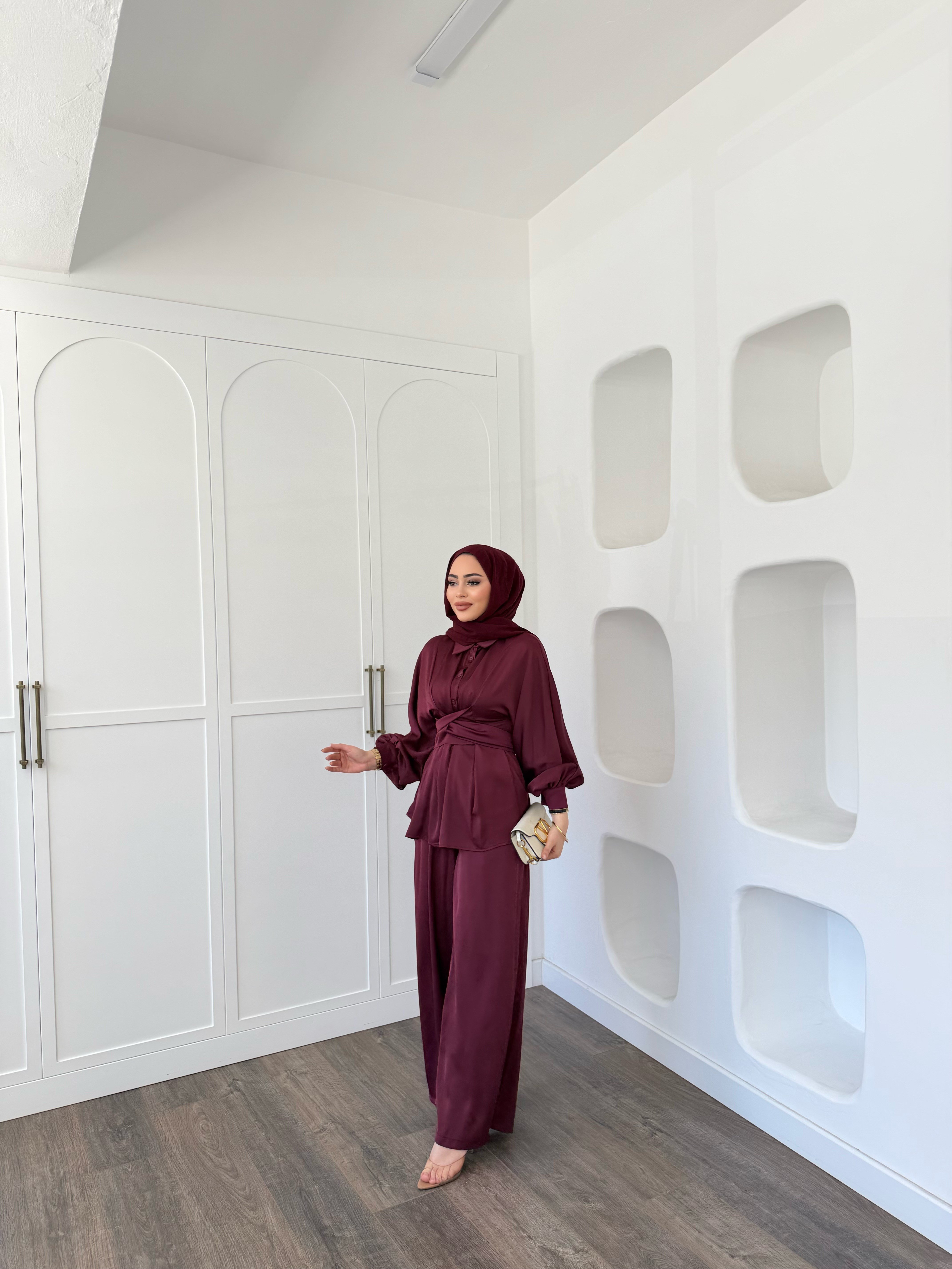 Nursu Saten Takım - Bordo