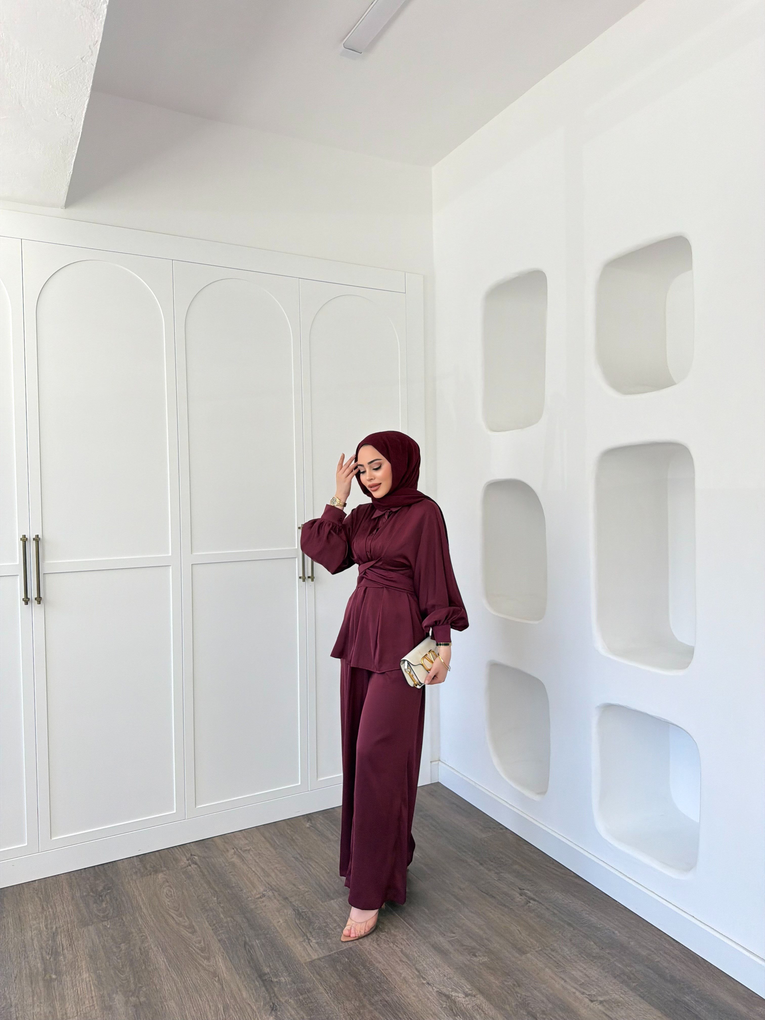 Nursu Saten Takım - Bordo