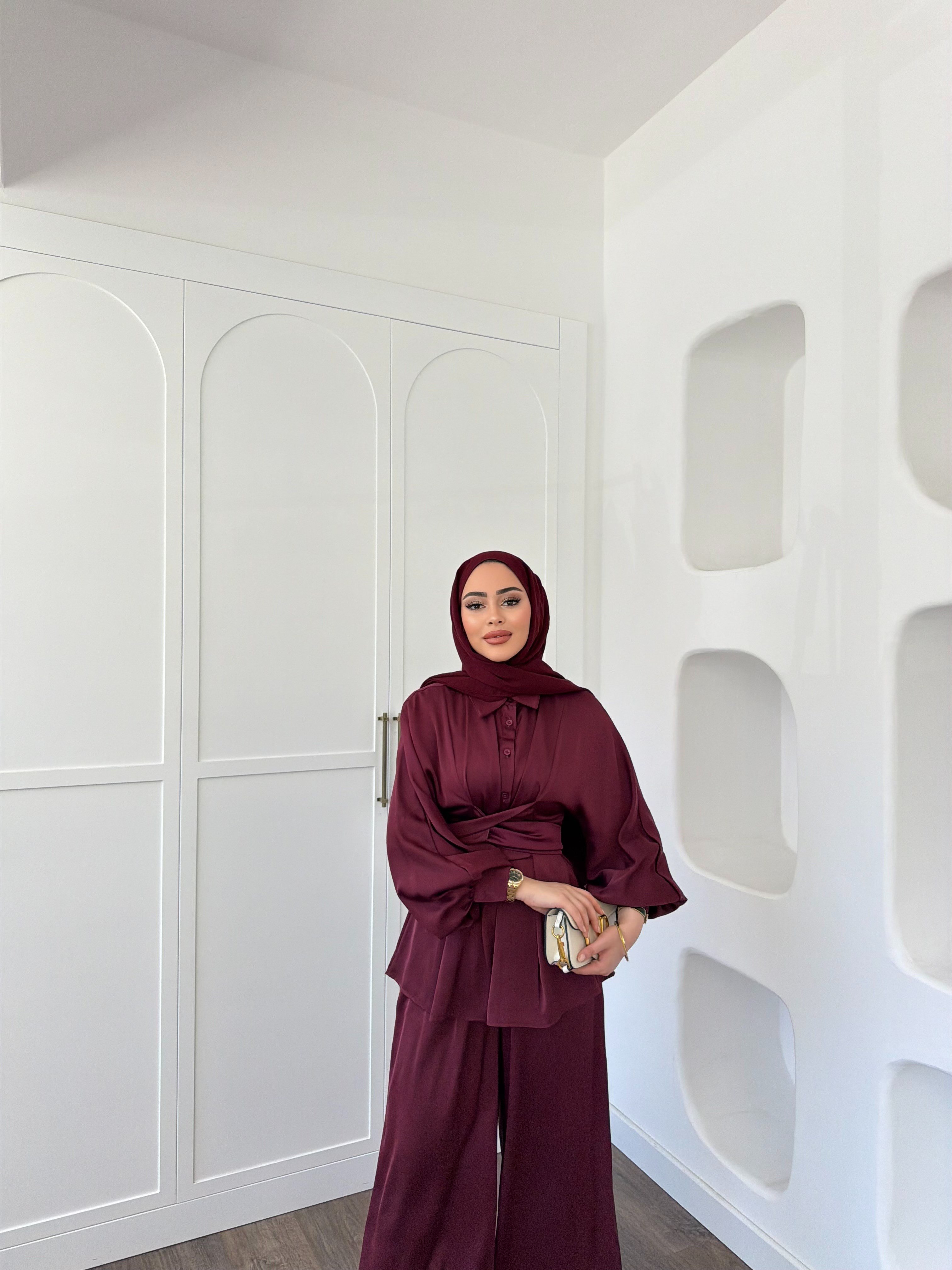 Nursu Saten Takım - Bordo