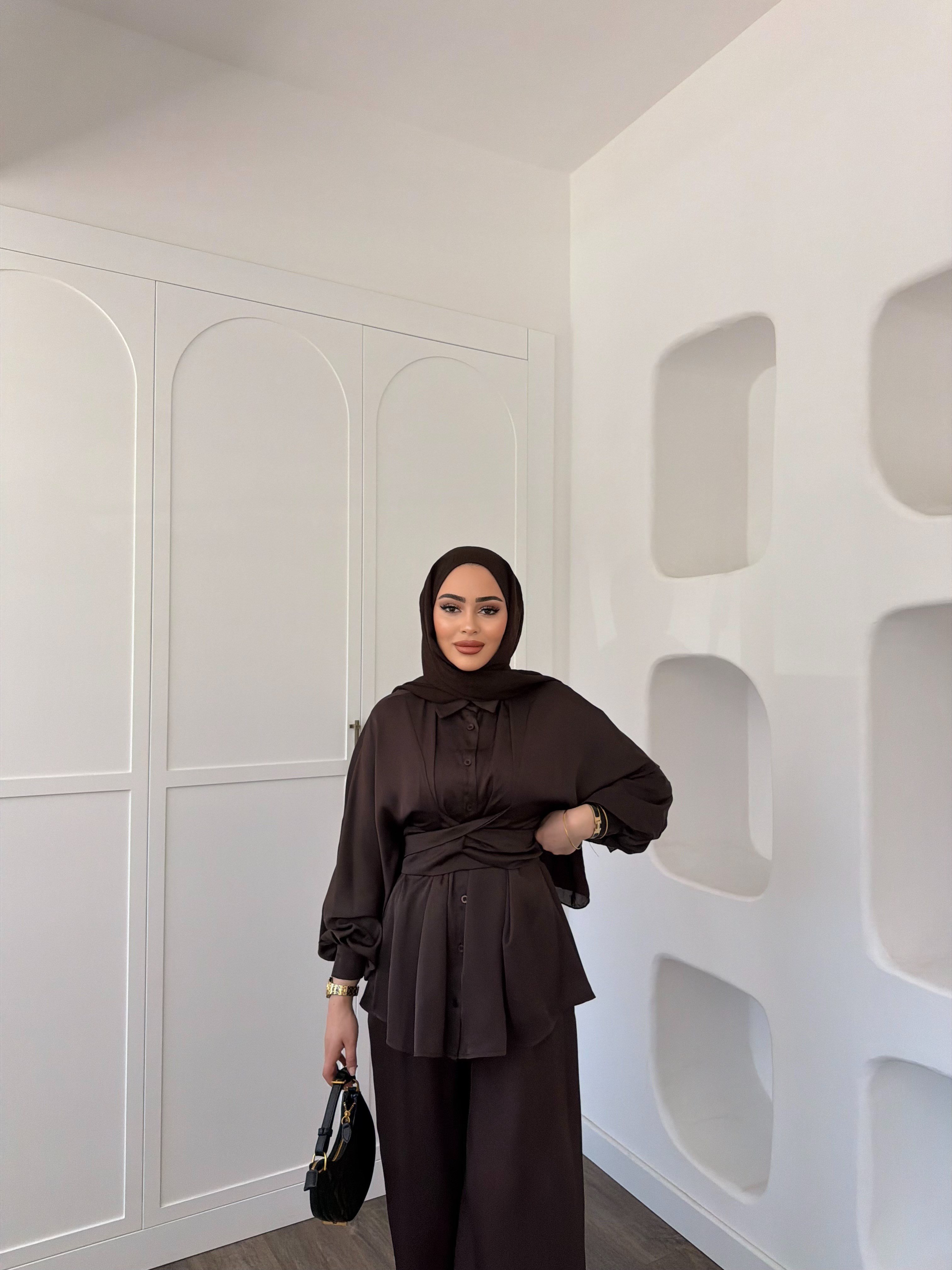 Nursu Saten Takım - Kahve