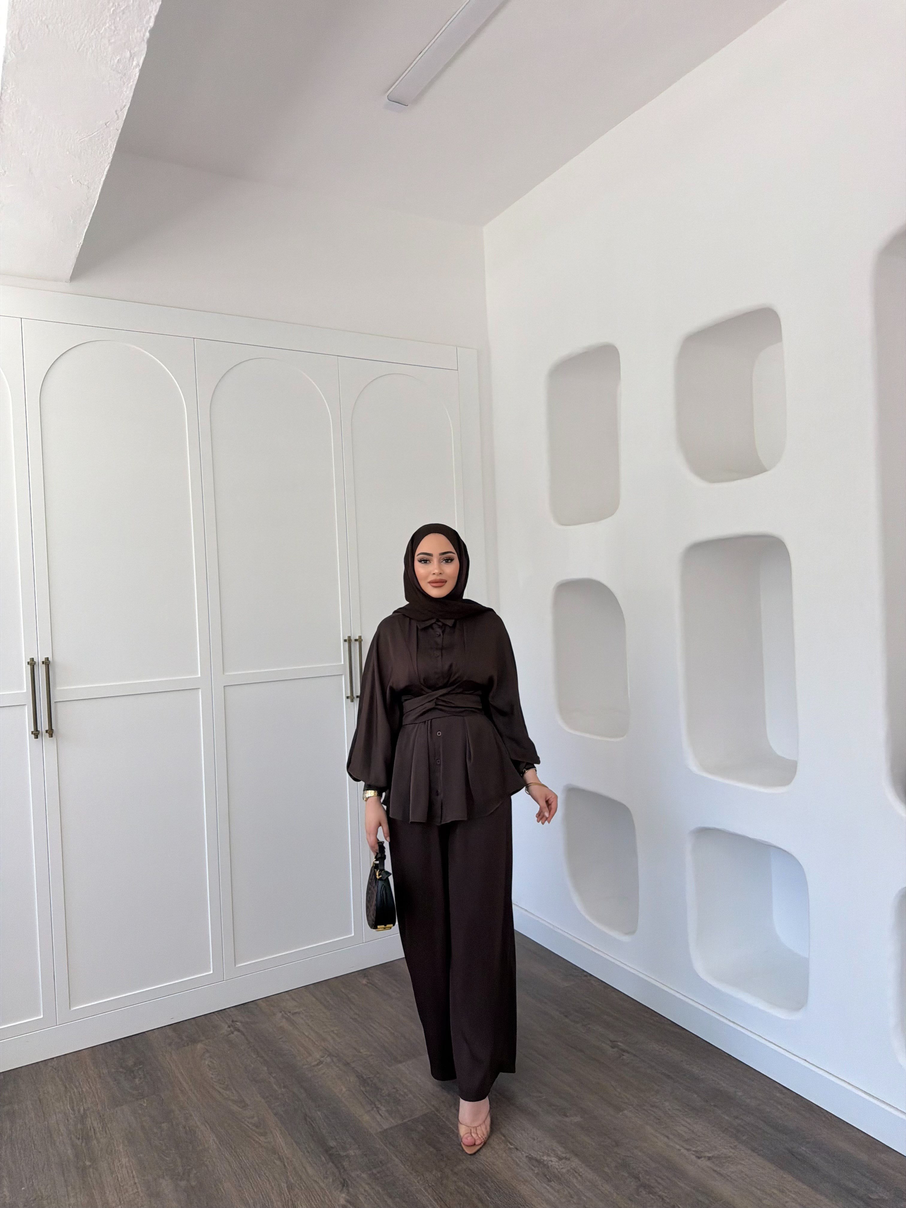 Nursu Saten Takım - Kahve