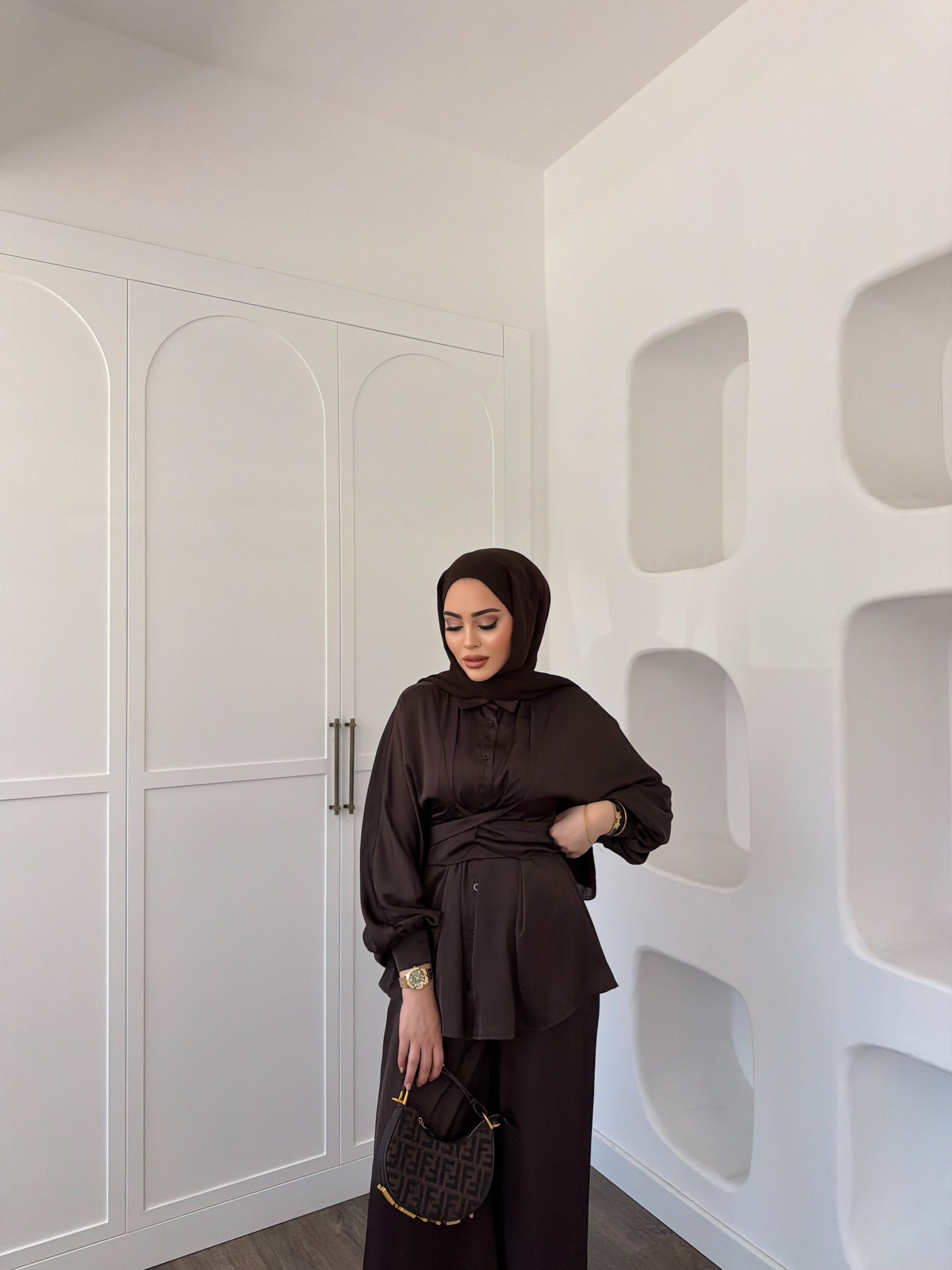 Nursu Saten Takım - Kahve