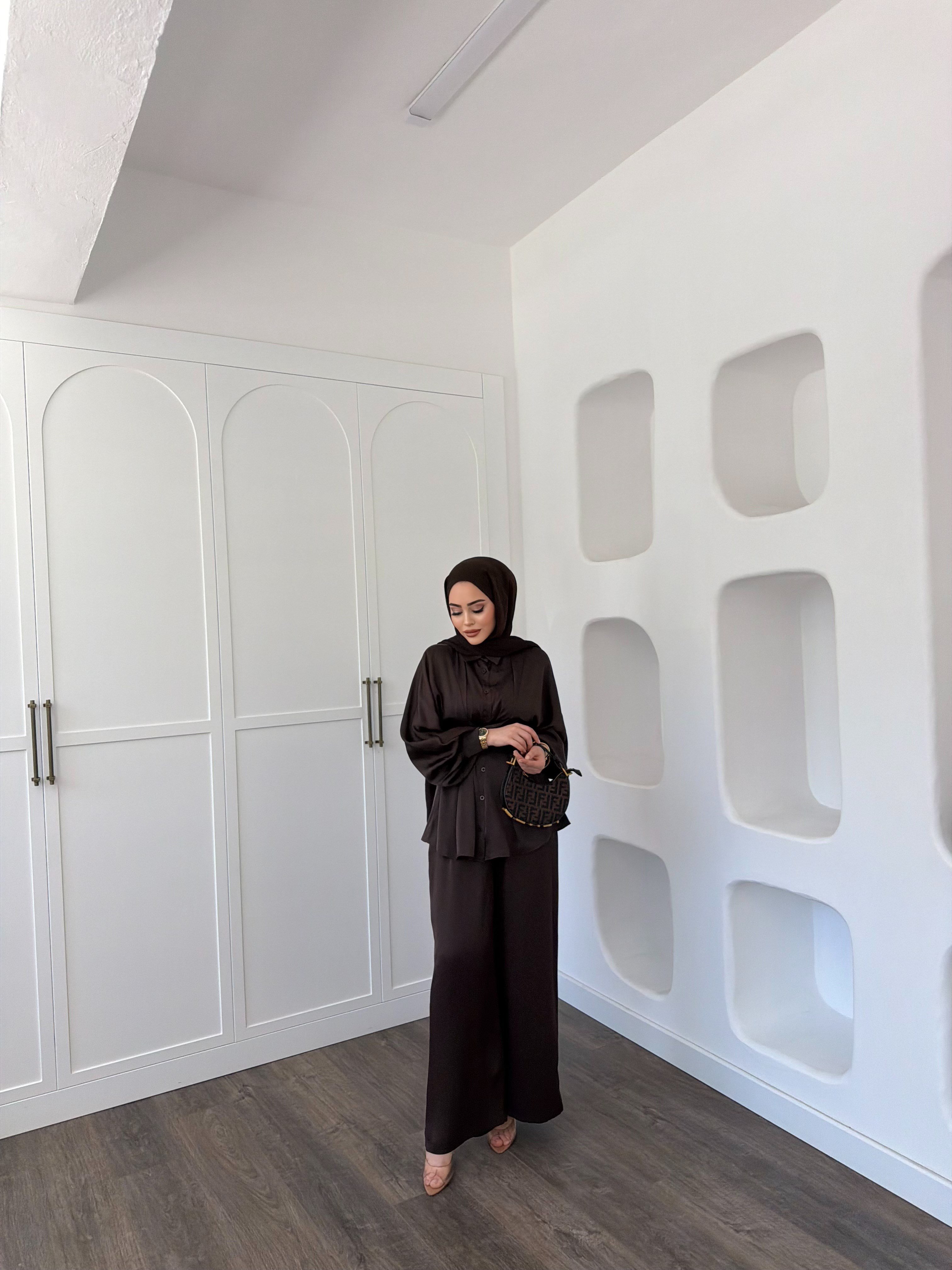 Nursu Saten Takım - Kahve