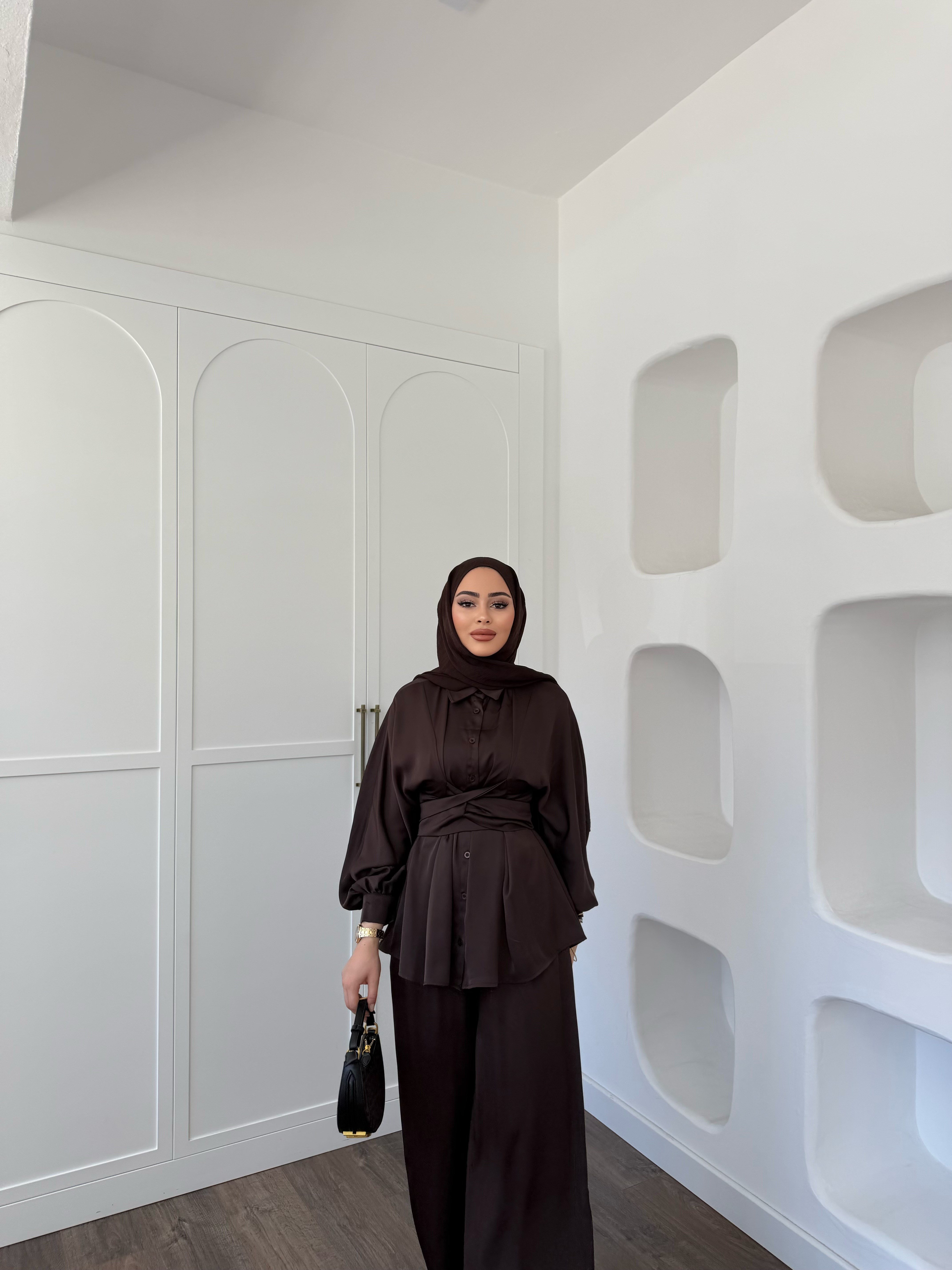 Nursu Saten Takım - Kahve