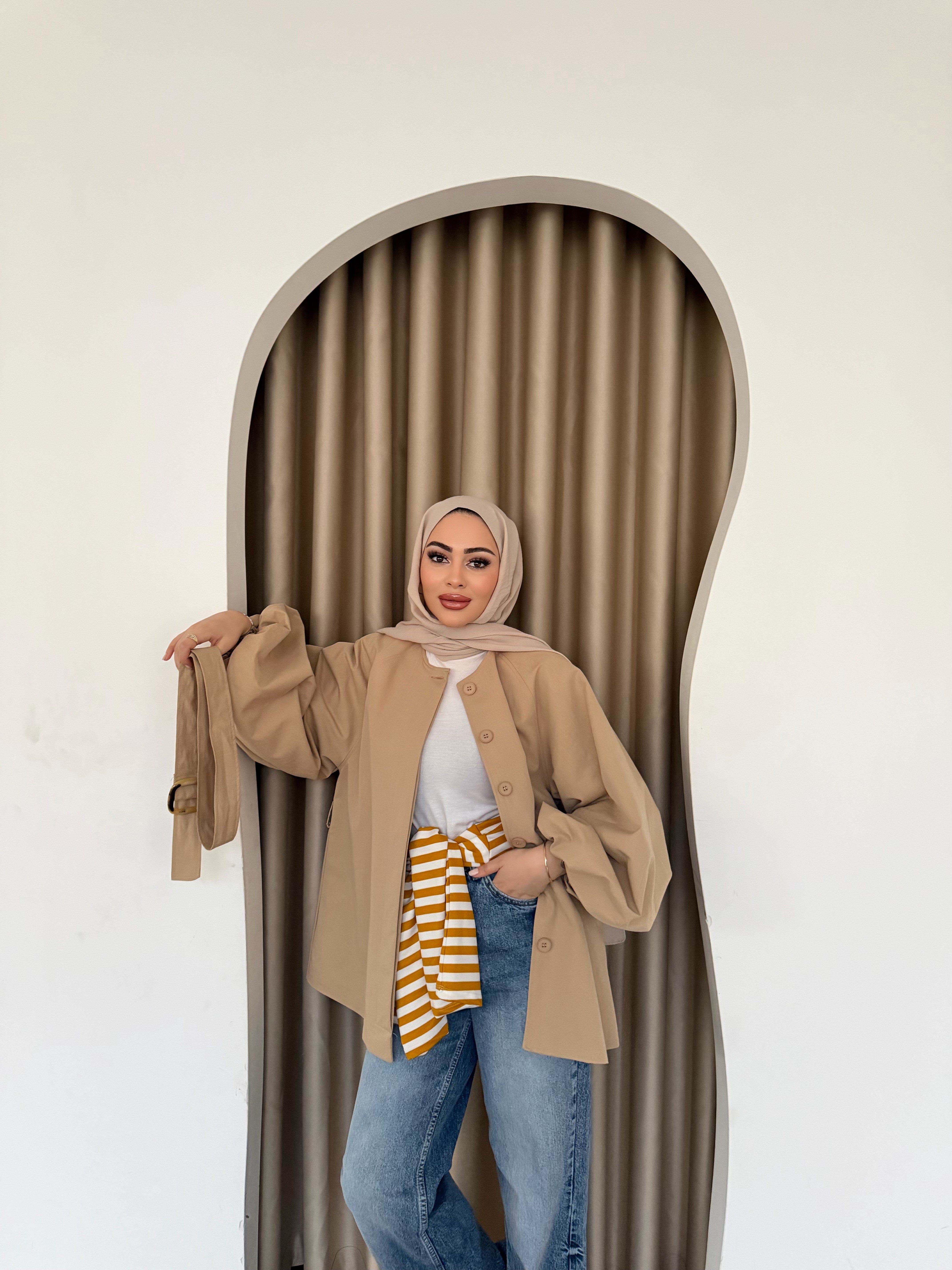 Oba Düğmeli mini trenç - Camel