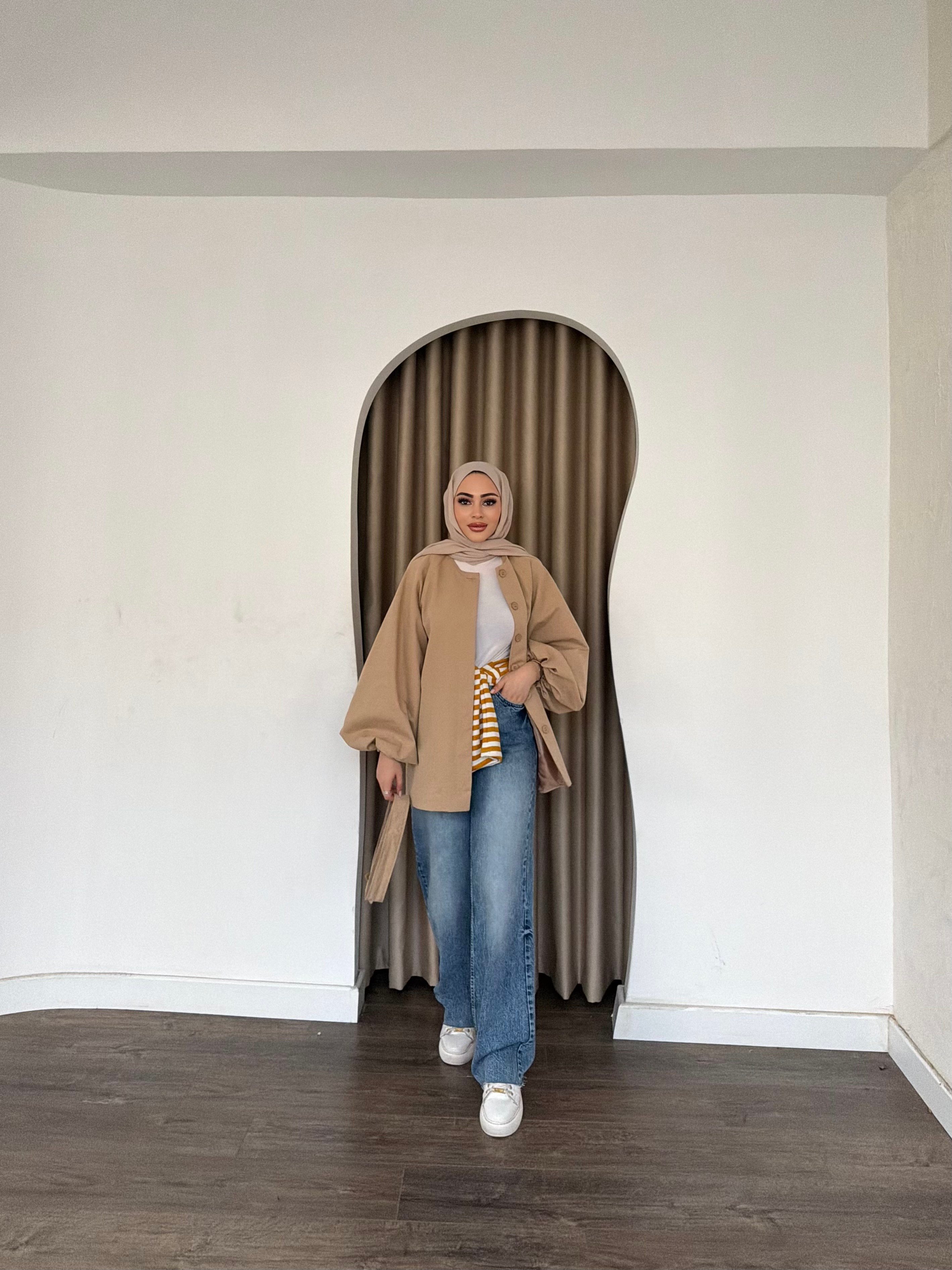 Oba Düğmeli mini trenç - Camel