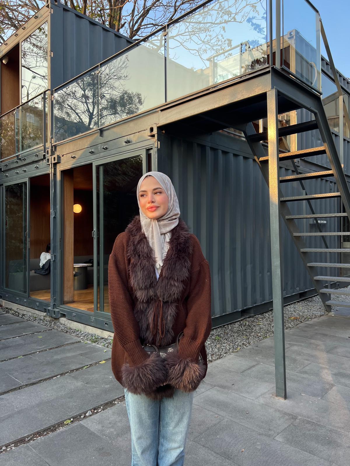 Pera Kürk Detaylı Hırka - Acı Kahve