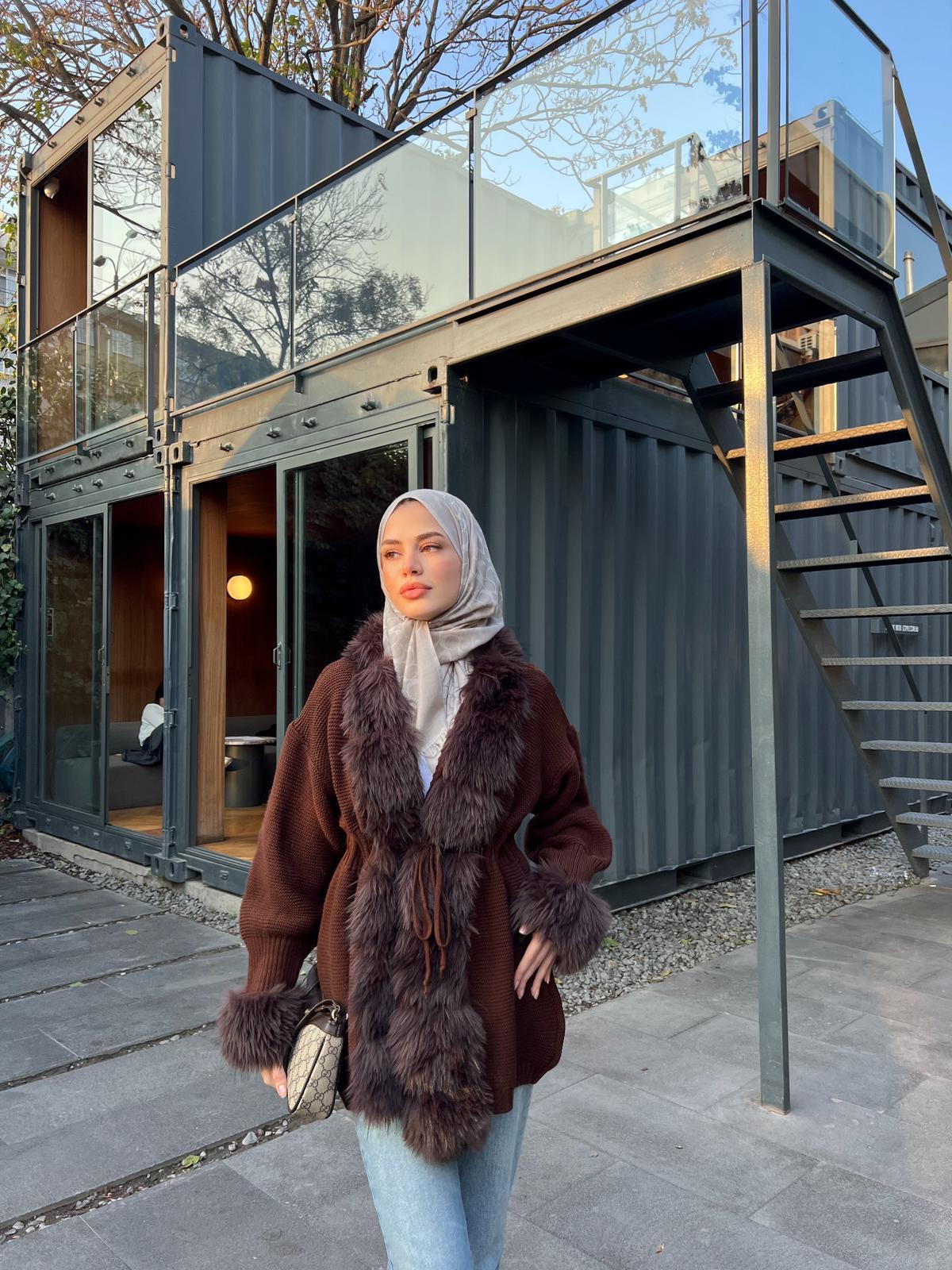 Pera Kürk Detaylı Hırka - Acı Kahve