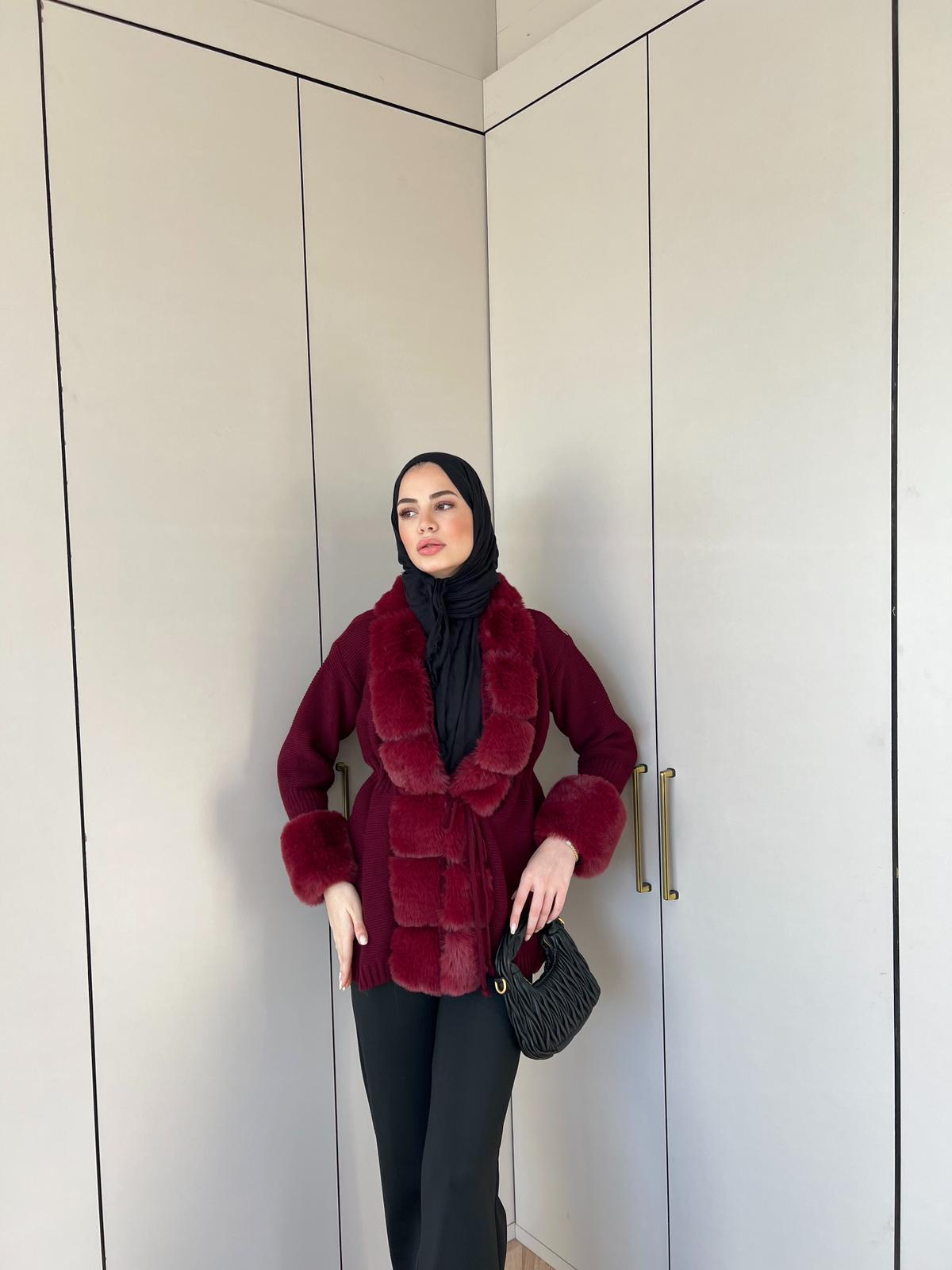 Pera Kürk Detaylı Hırka - Bordo