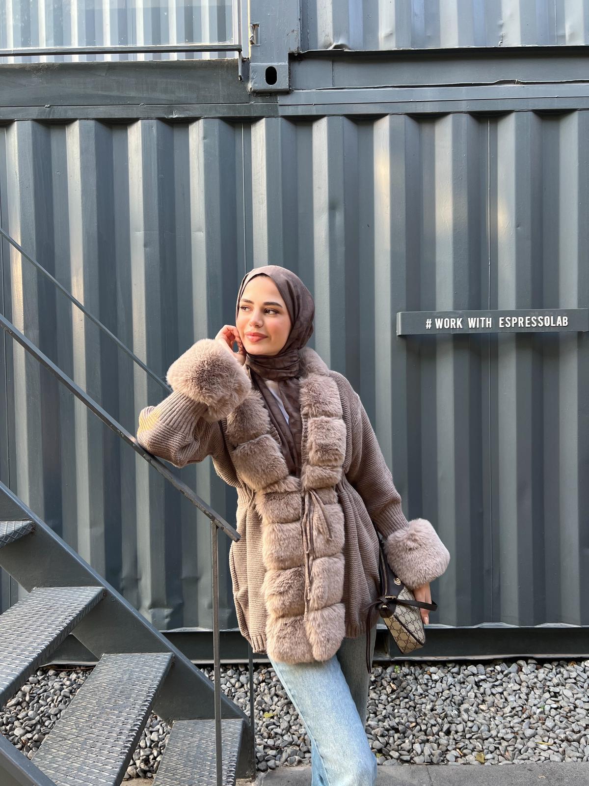 Pera Kürk Detaylı Hırka - Vizon