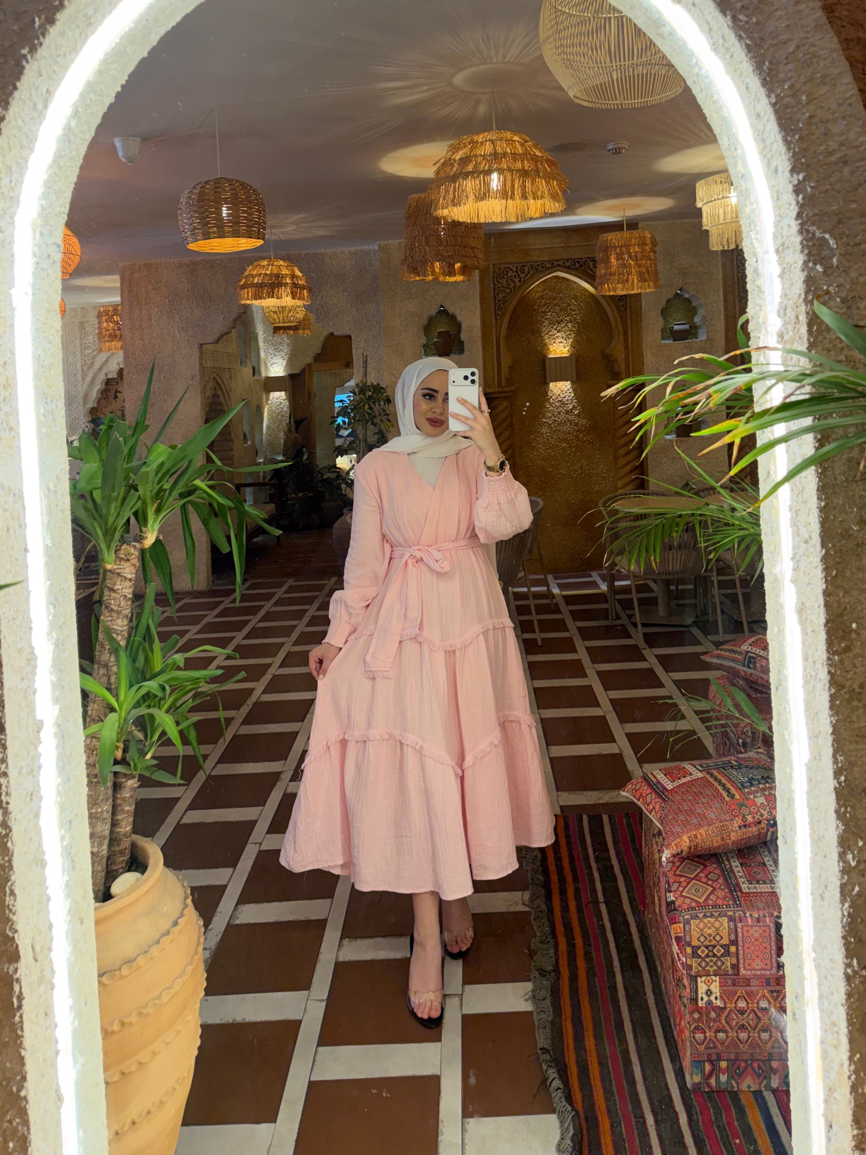 Peri Müslin Elbise - Pembe