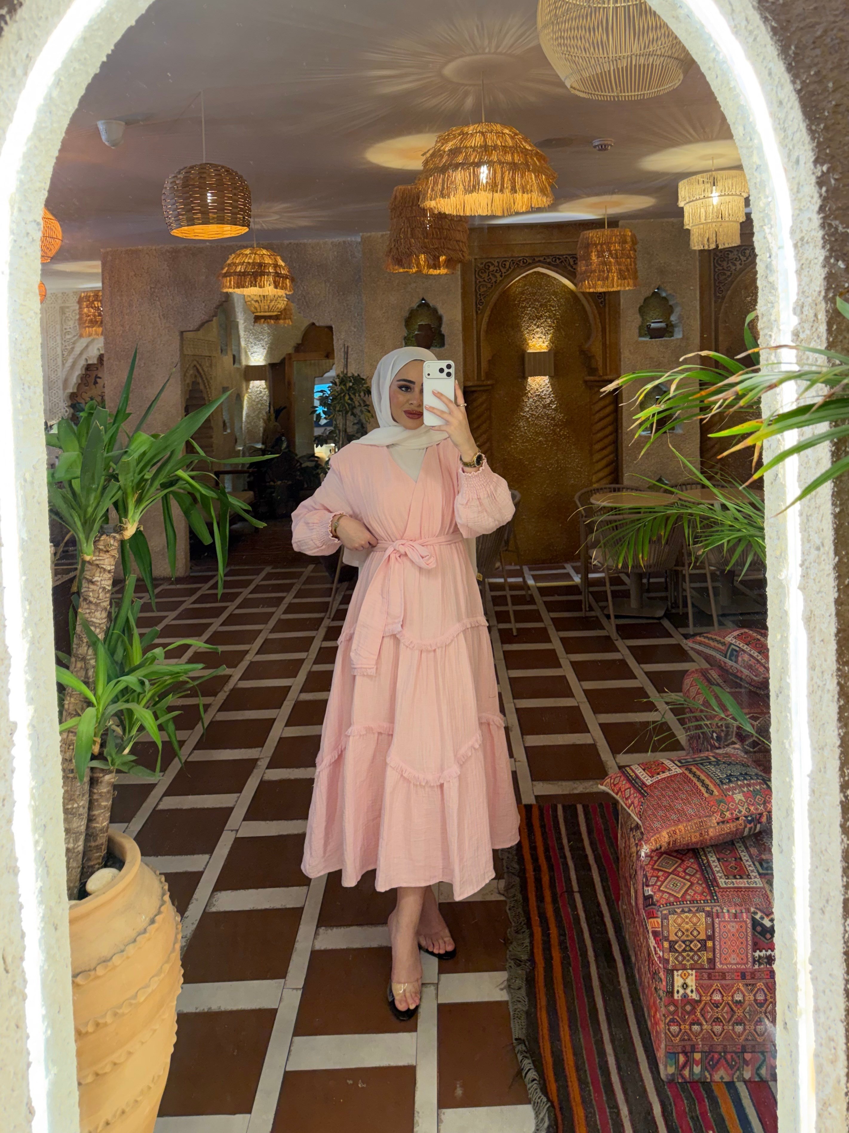 Peri Müslin Elbise - Pembe