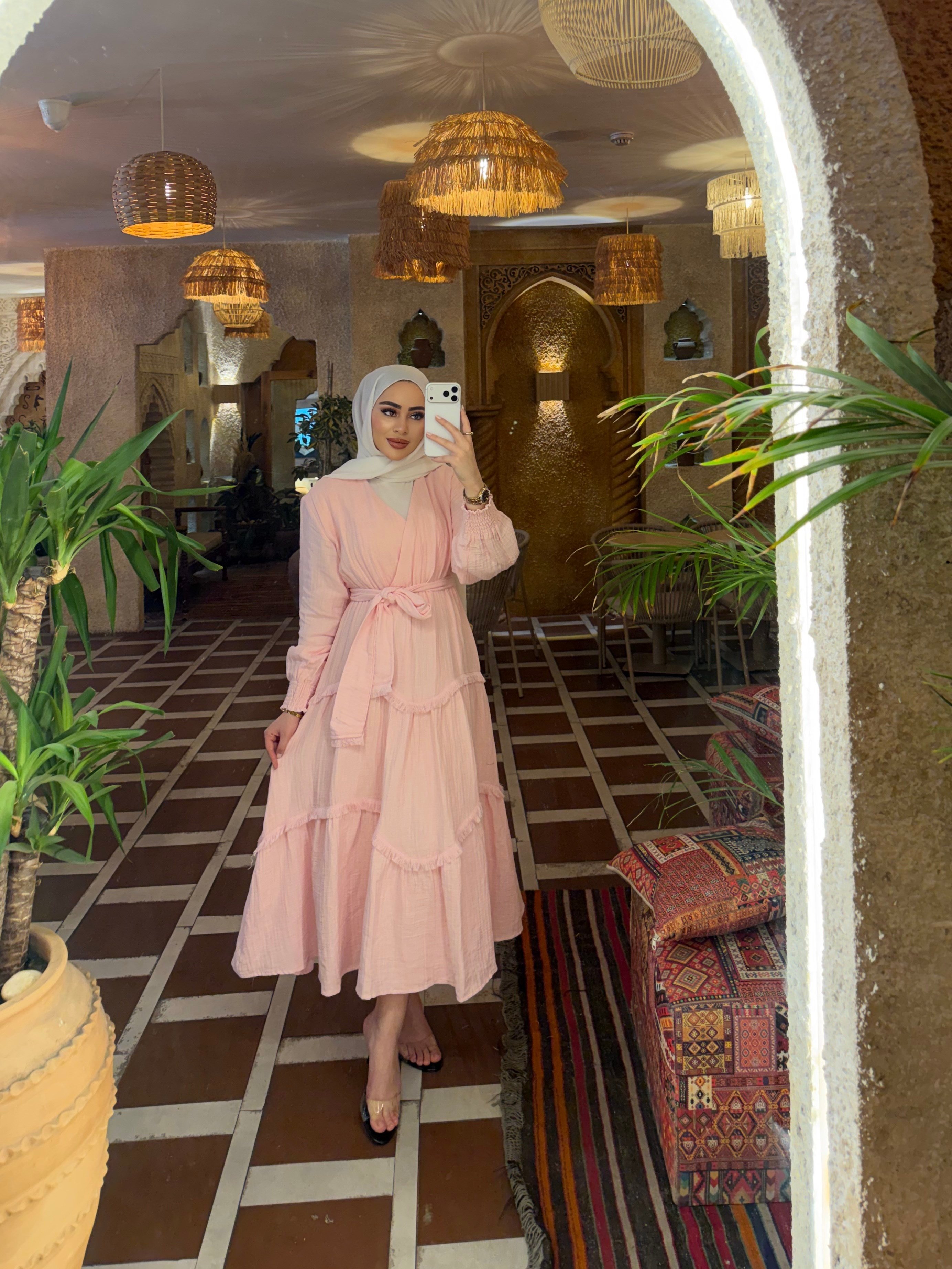 Peri Müslin Elbise - Pembe