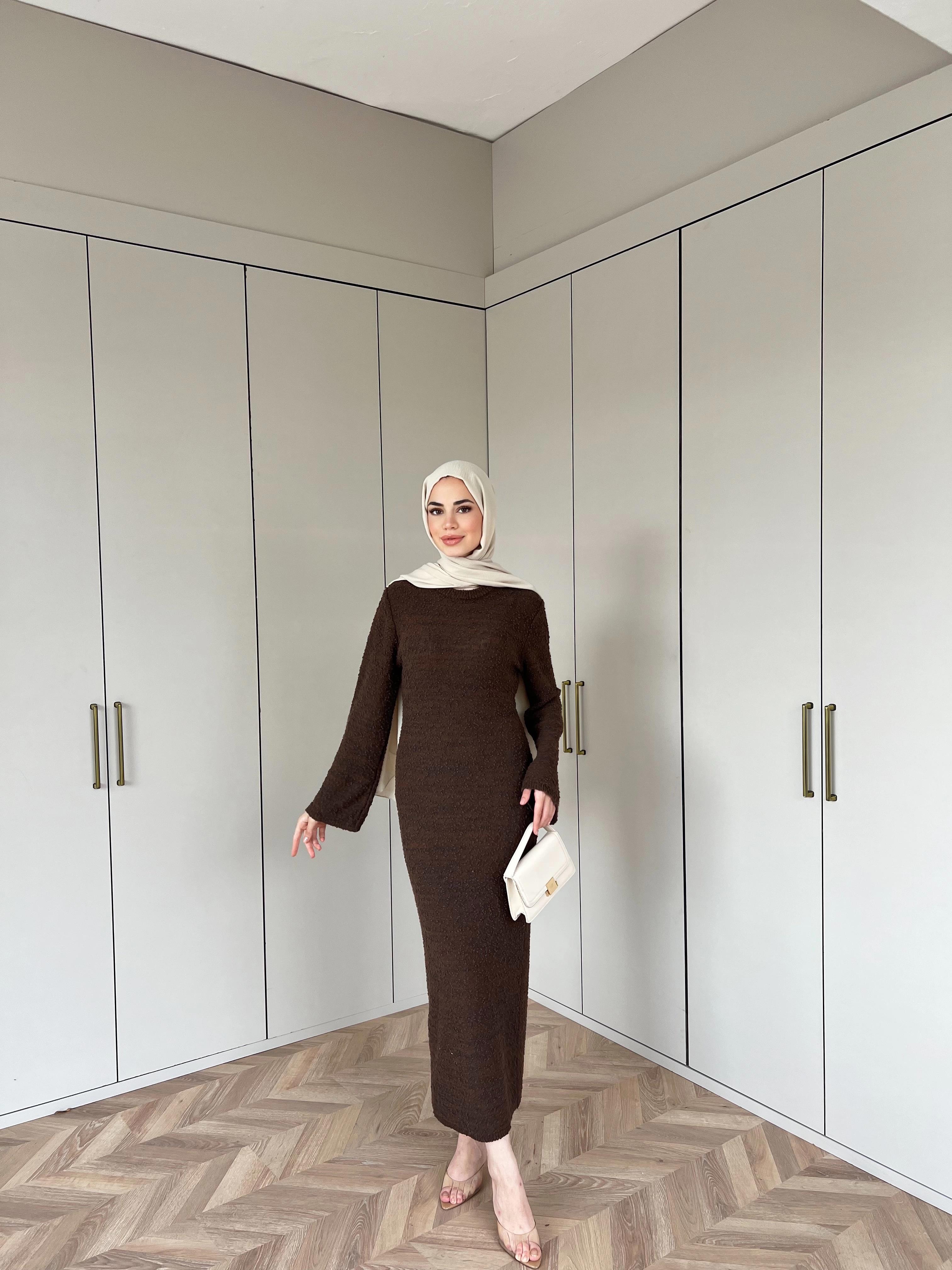 Ponpon Elbise -Kahve