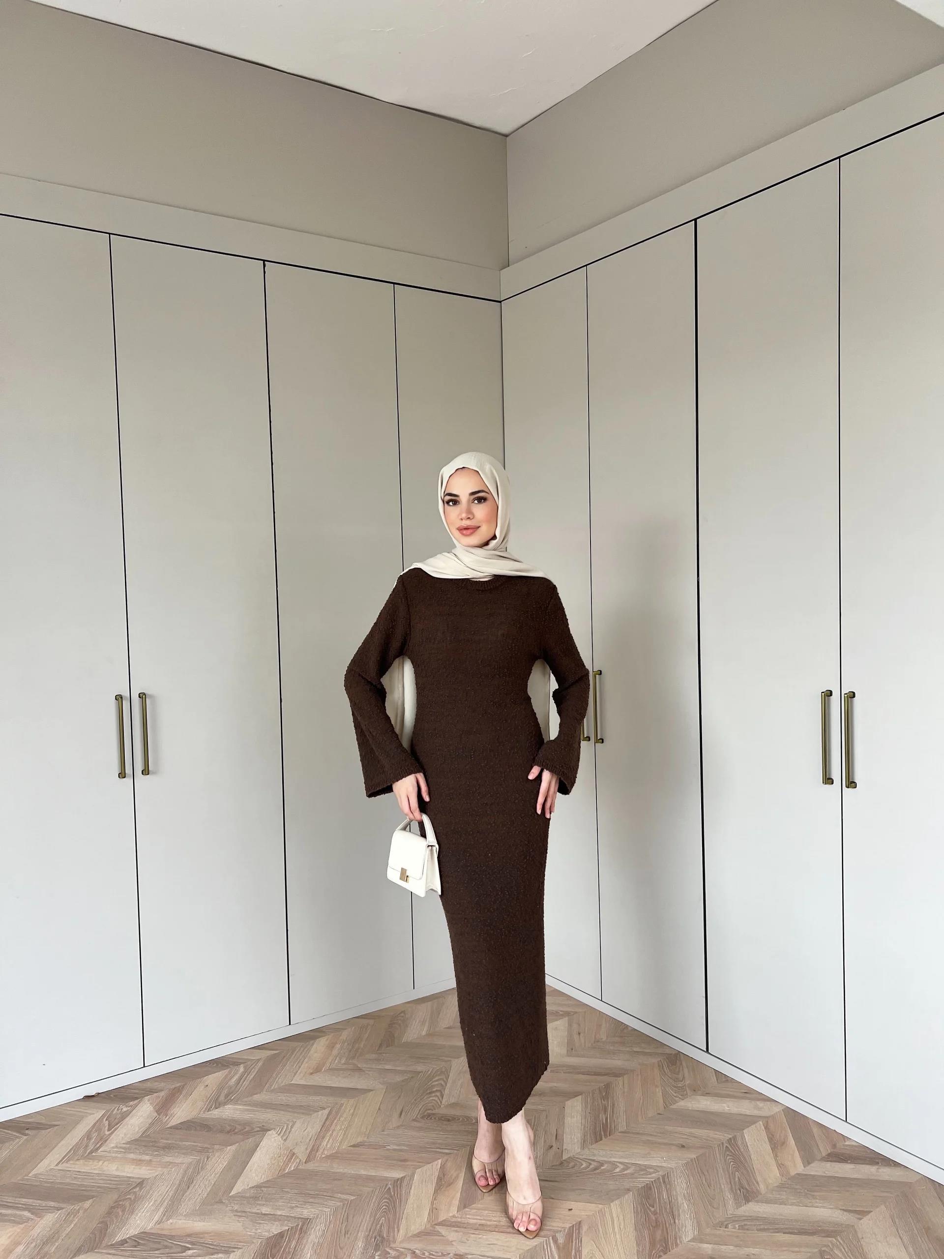 Ponpon Elbise -Kahve