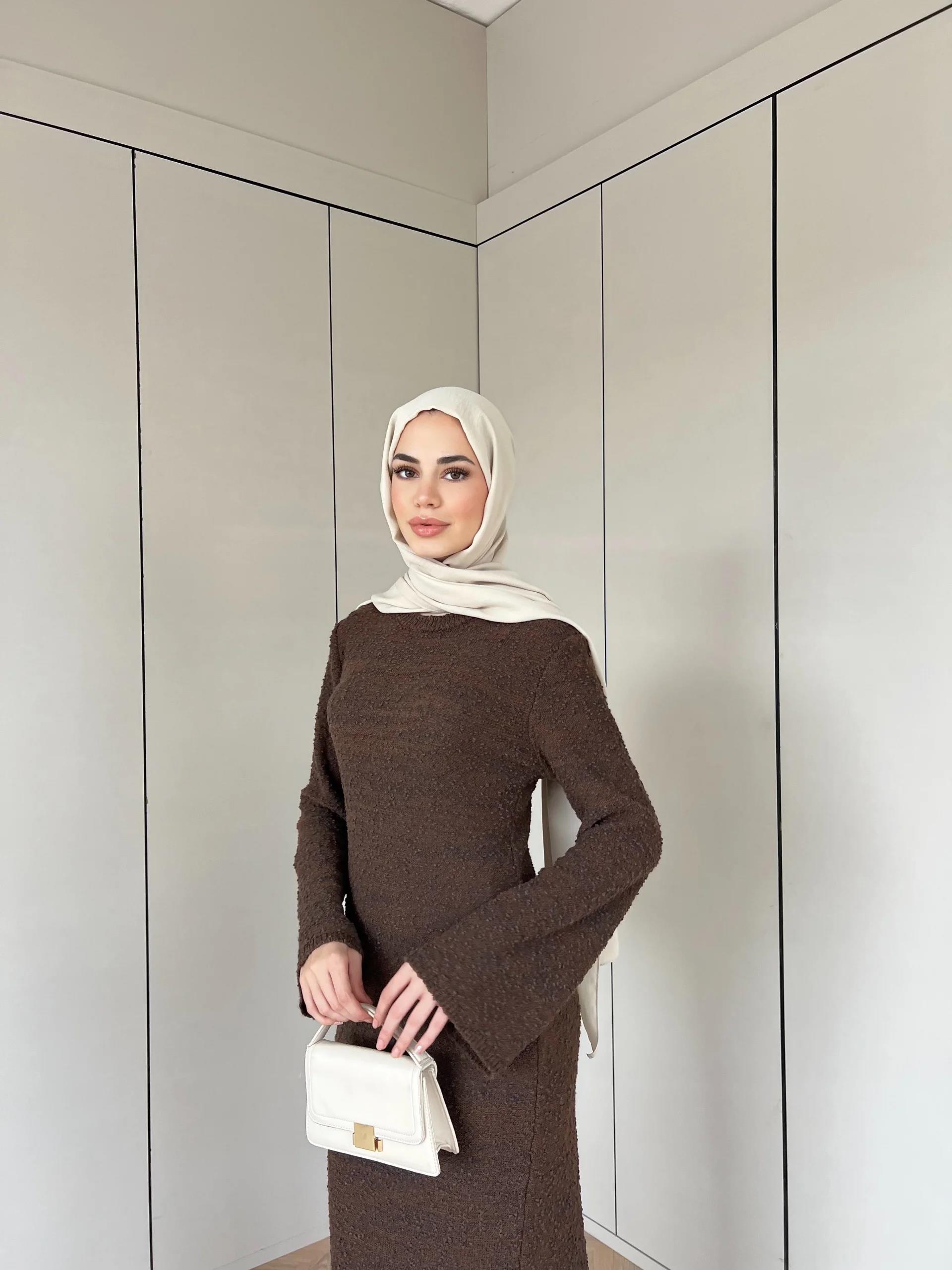 Ponpon Elbise -Kahve