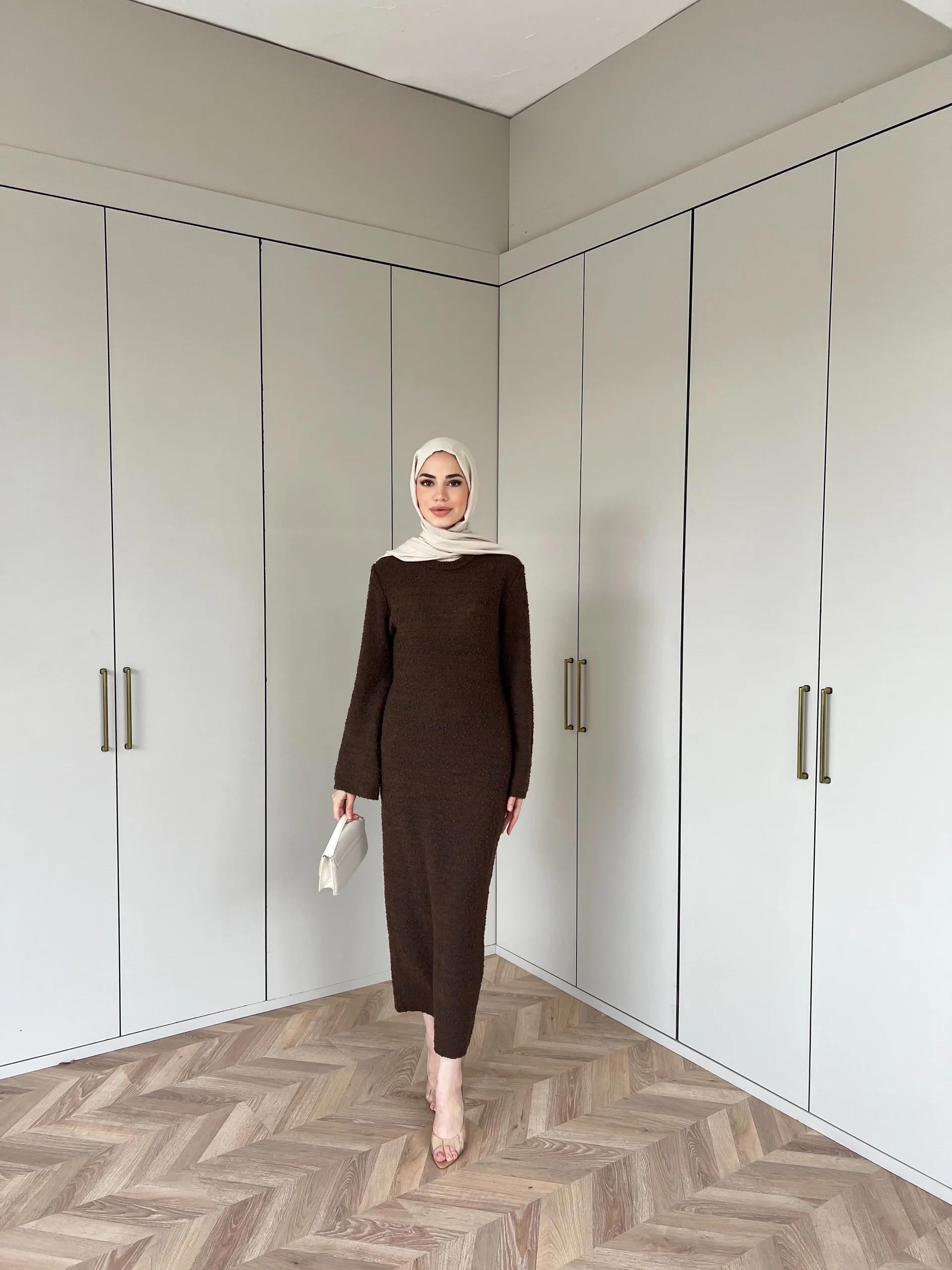 Ponpon Elbise -Kahve