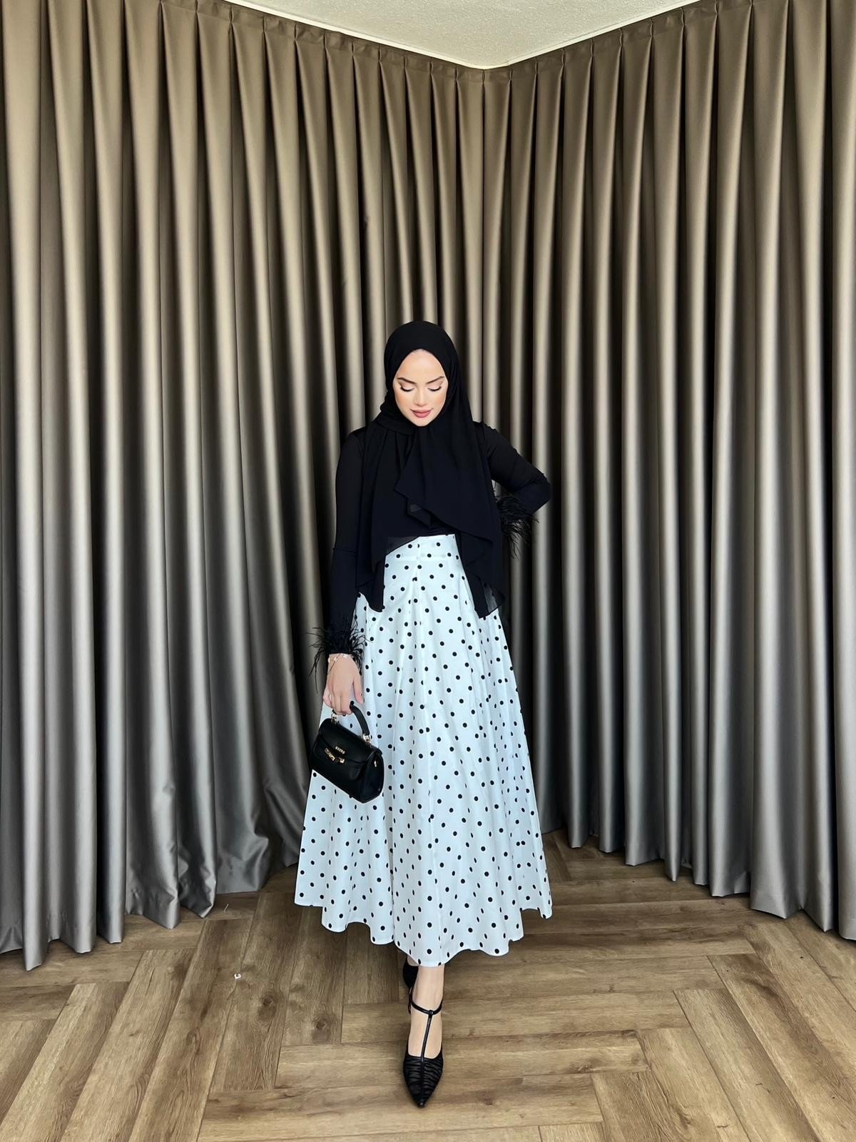 Puantiye Etek - Beyaz