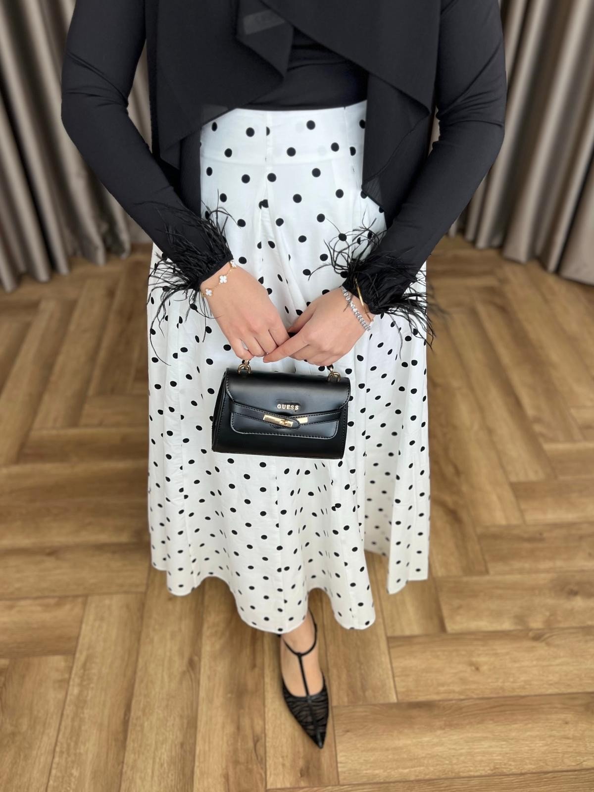 Puantiye Etek - Beyaz