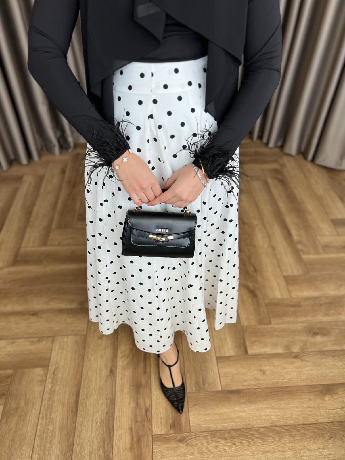 Puantiye Etek - Beyaz