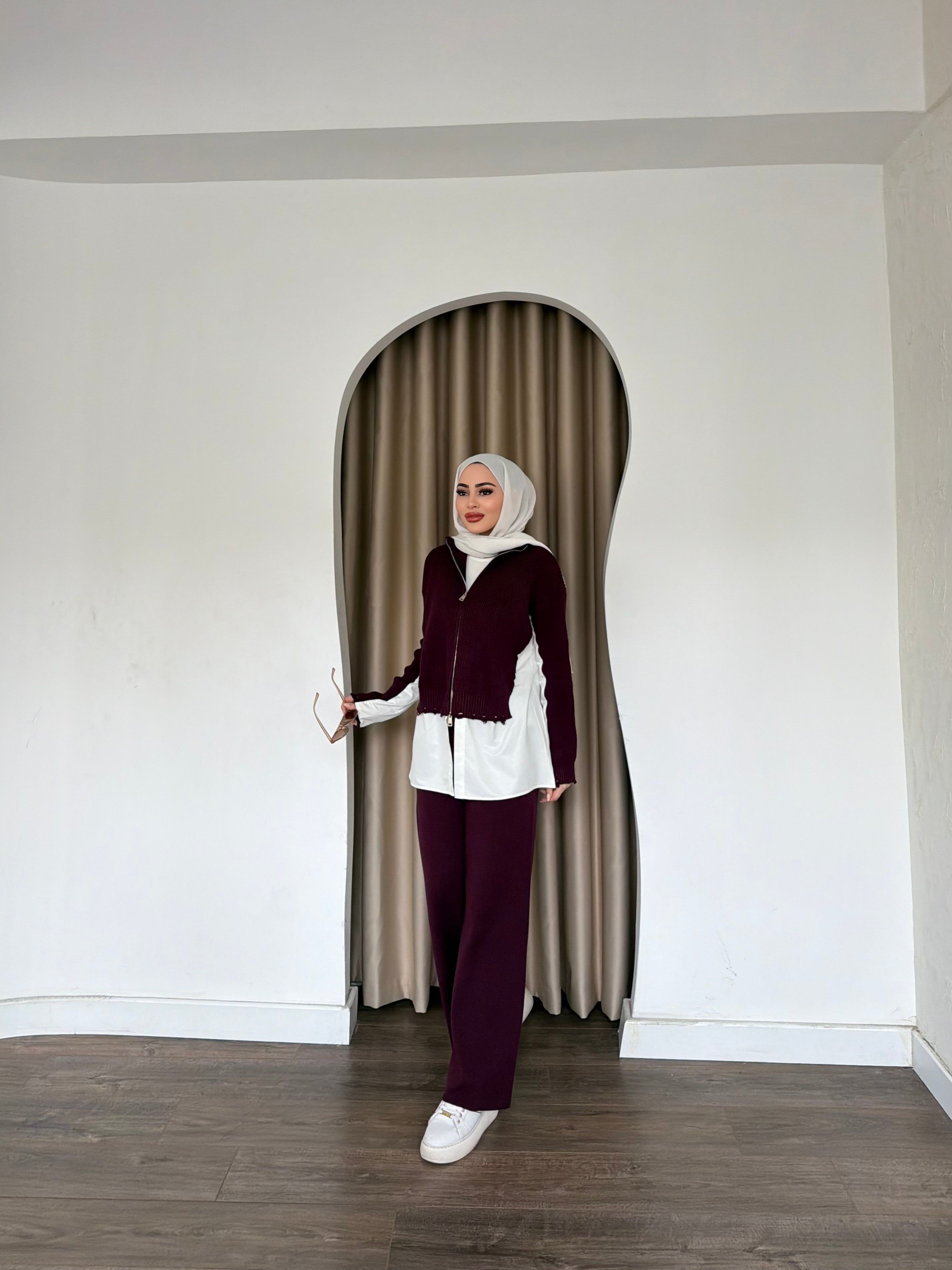 Pussa Gömlekli Triko Takım - Mürdüm