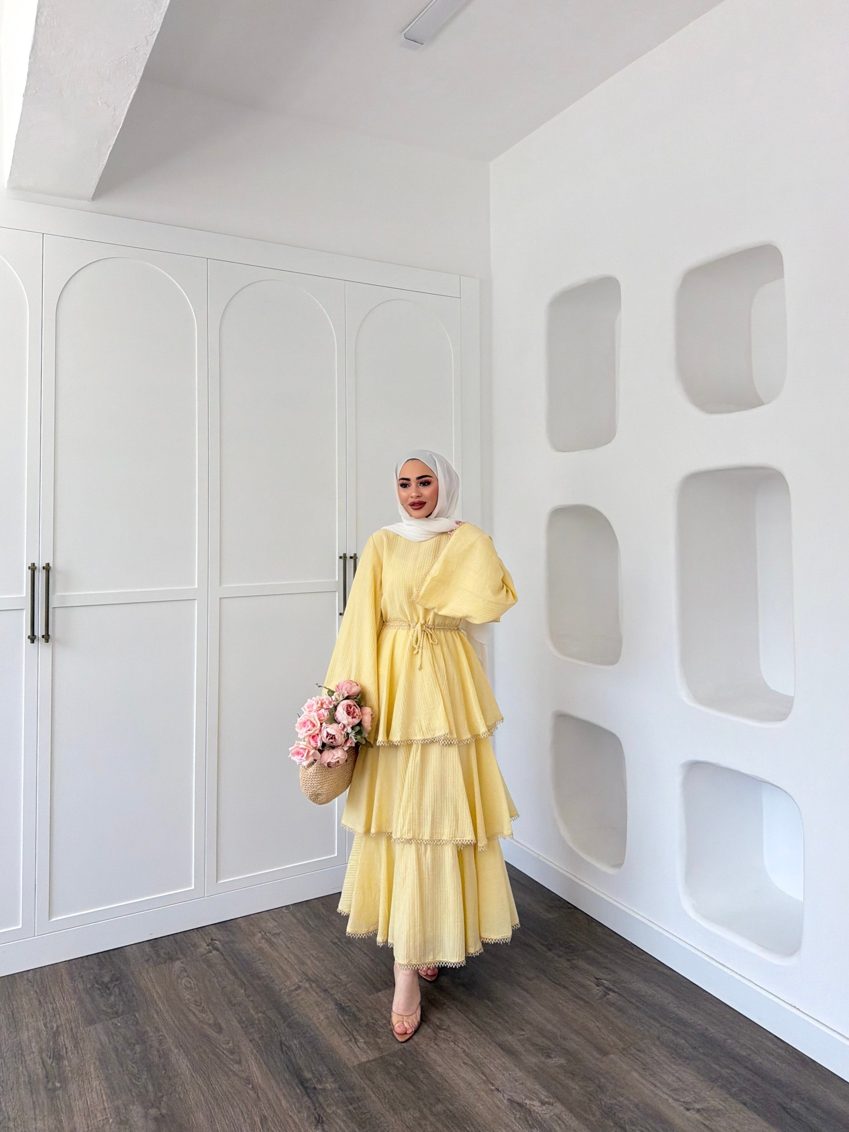 Reyya Müslin Elbise - Sarı