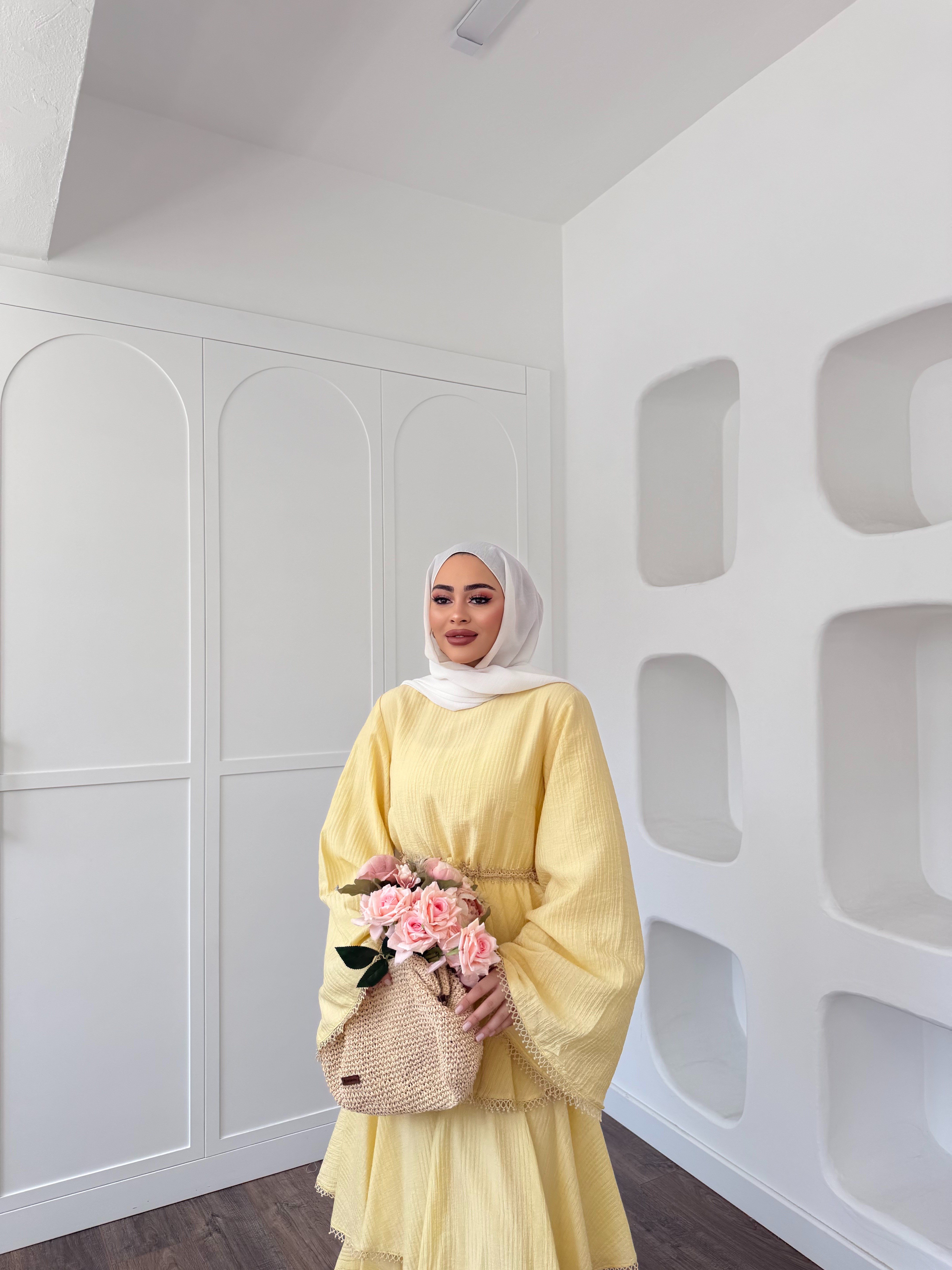 Reyya Müslin Elbise - Sarı