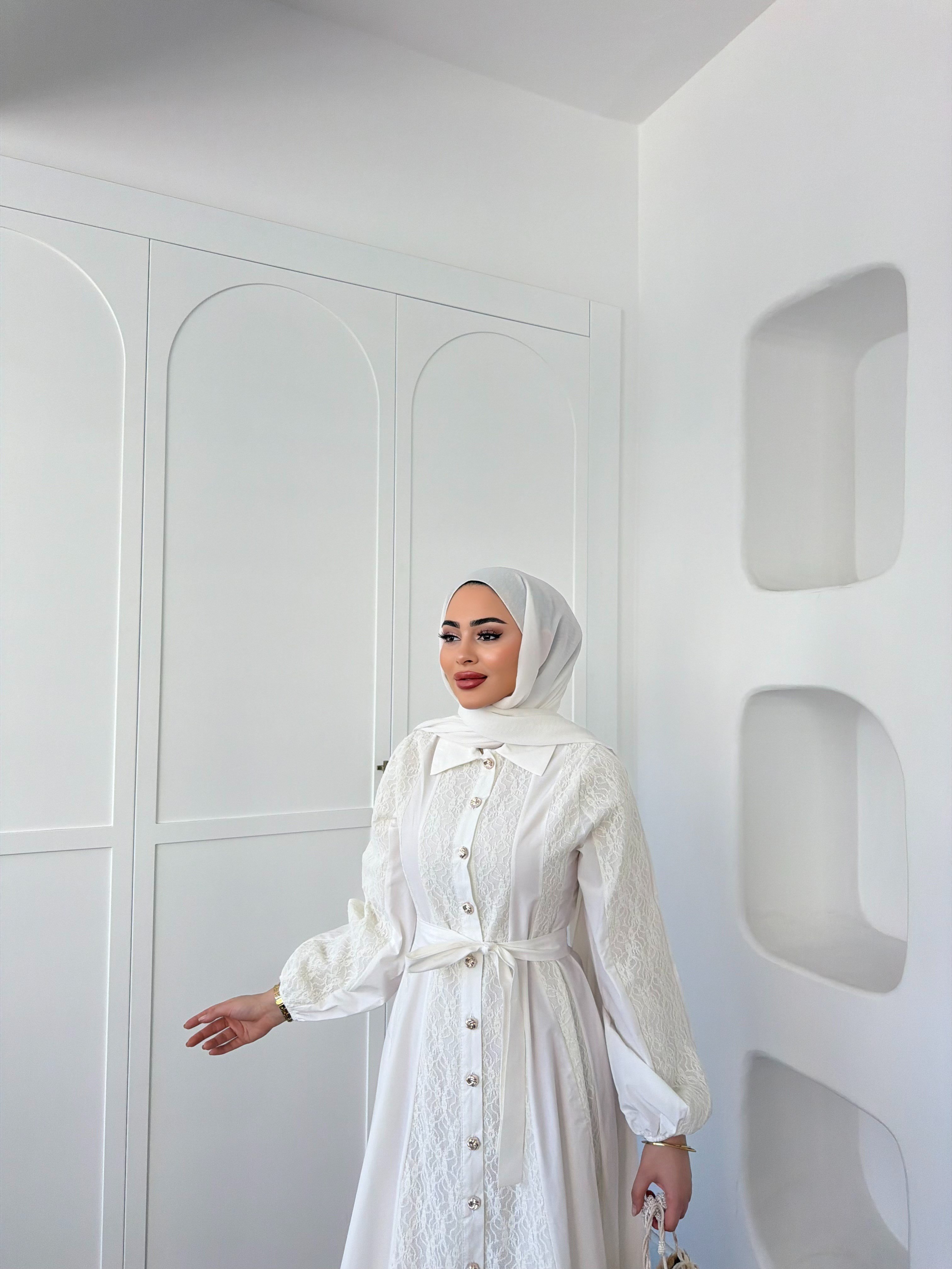 Rumi Dantel Elbise - Beyaz