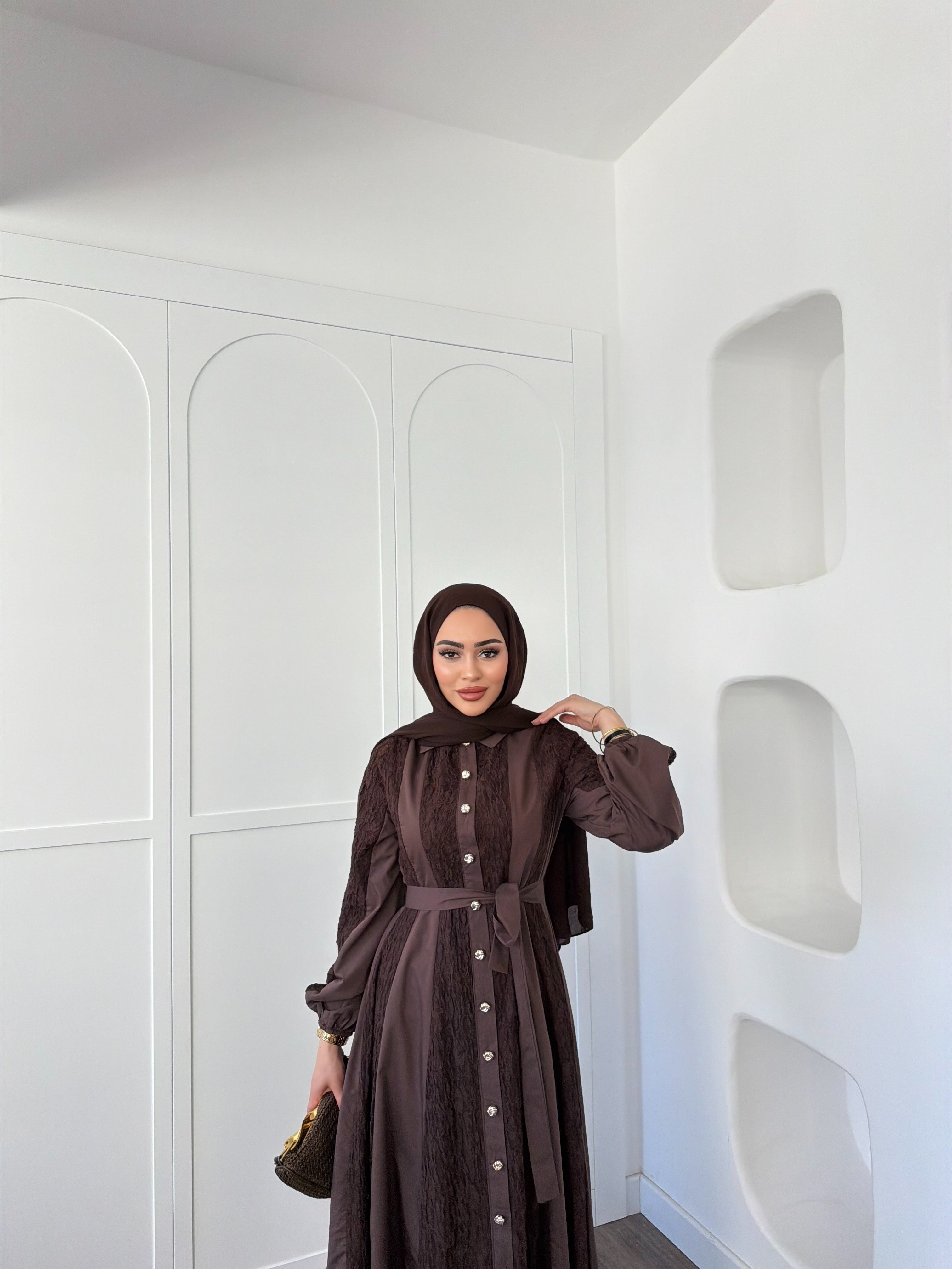 Rumi Dantel Elbise - Kahve