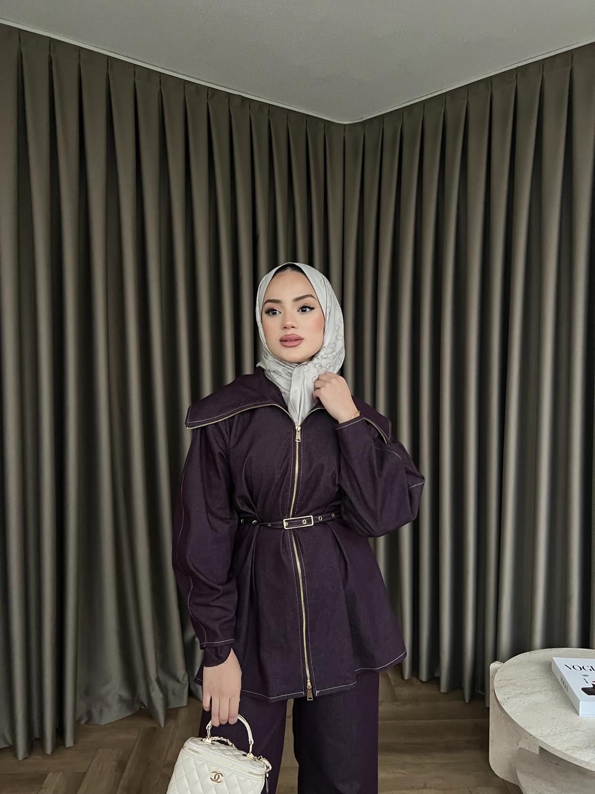 Rüveys Fermuarlı Takım - Mürdüm