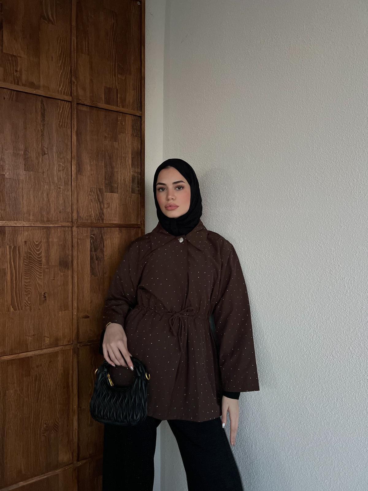 Sanma Trenç Taşlı - Kahverengi