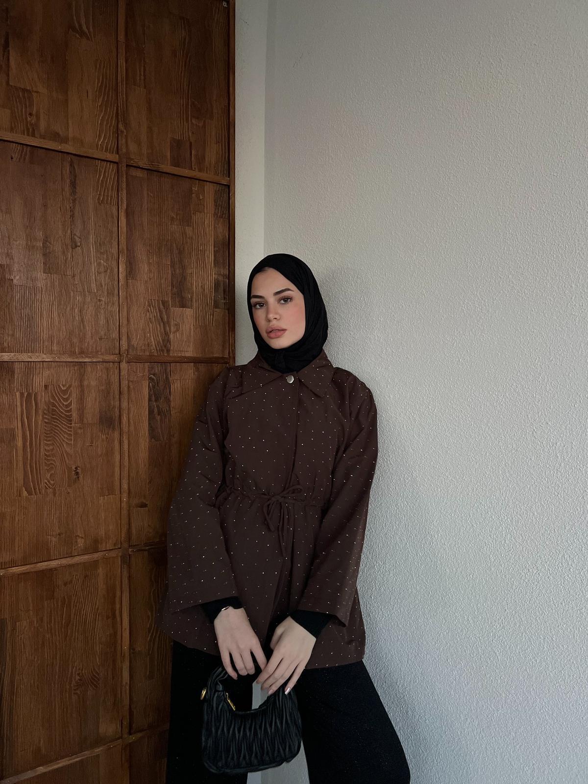 Sanma Trenç Taşlı - Kahverengi