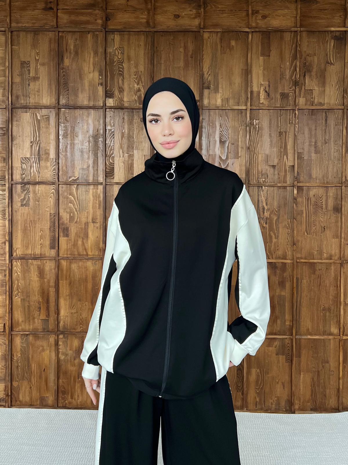 Şeritli Oysh Takım - Siyah