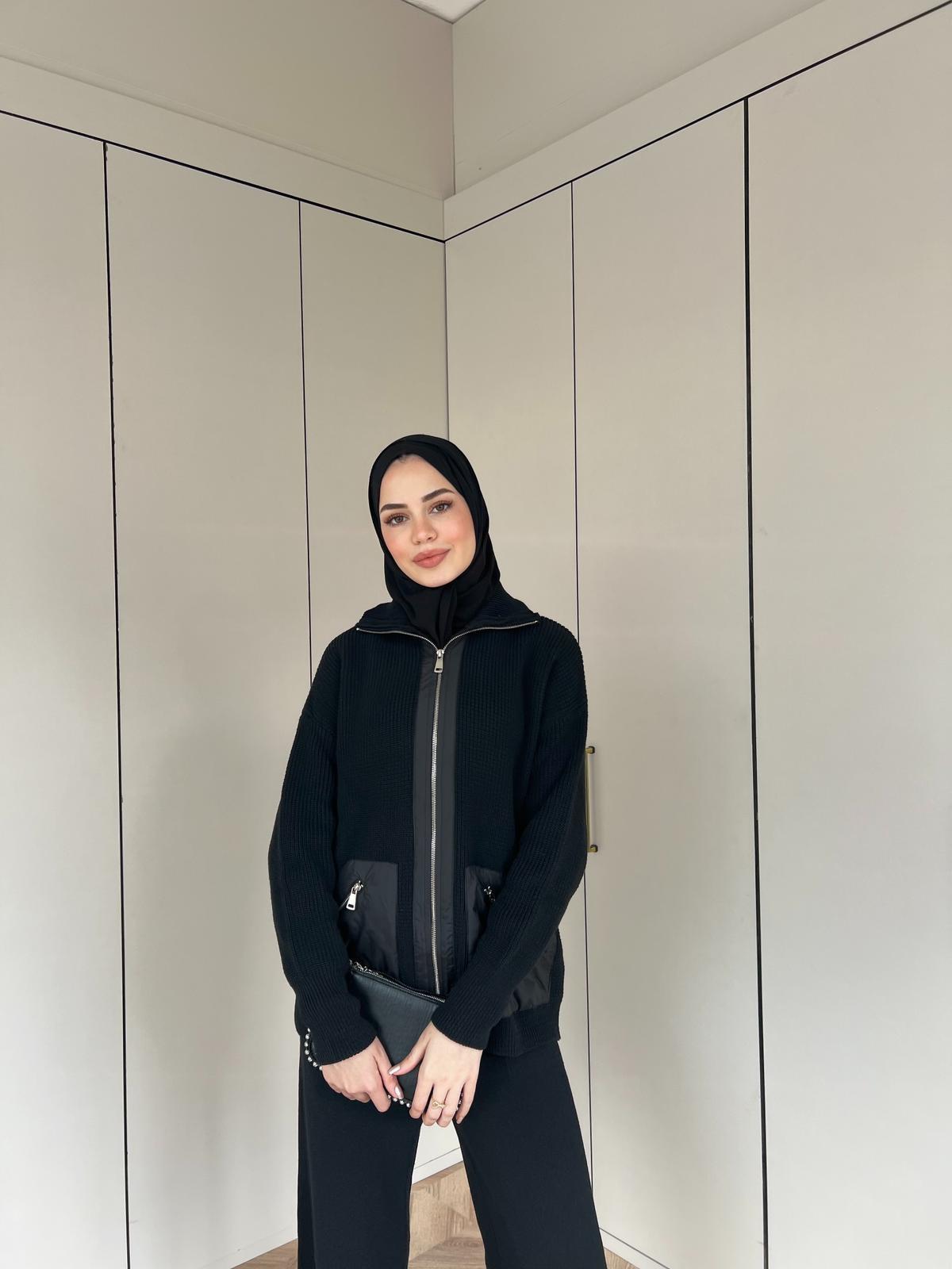 Seta Fermuarlı Triko Takım - Siyah