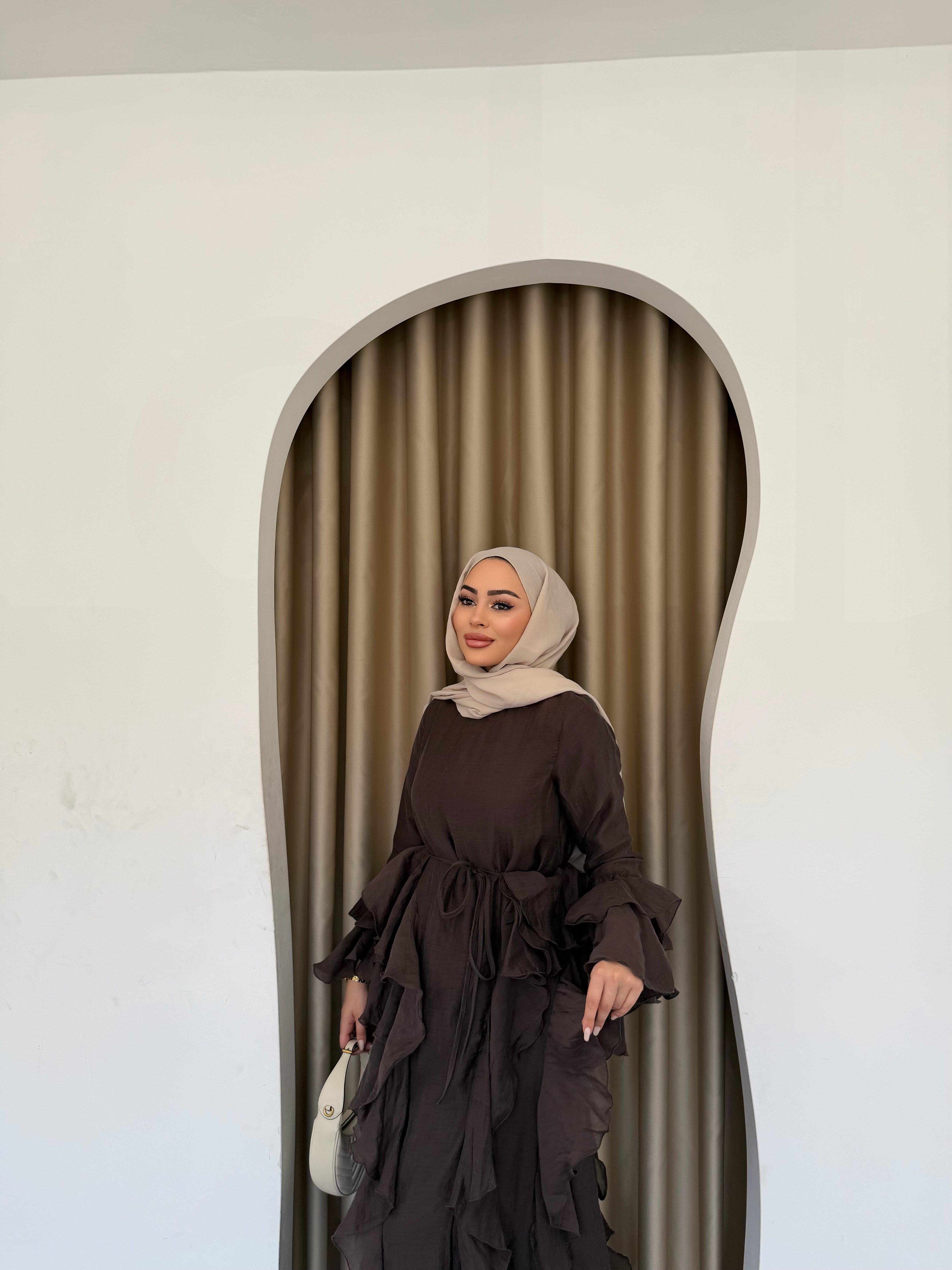 Şila Fırfırlı Elbise Q - Kahve
