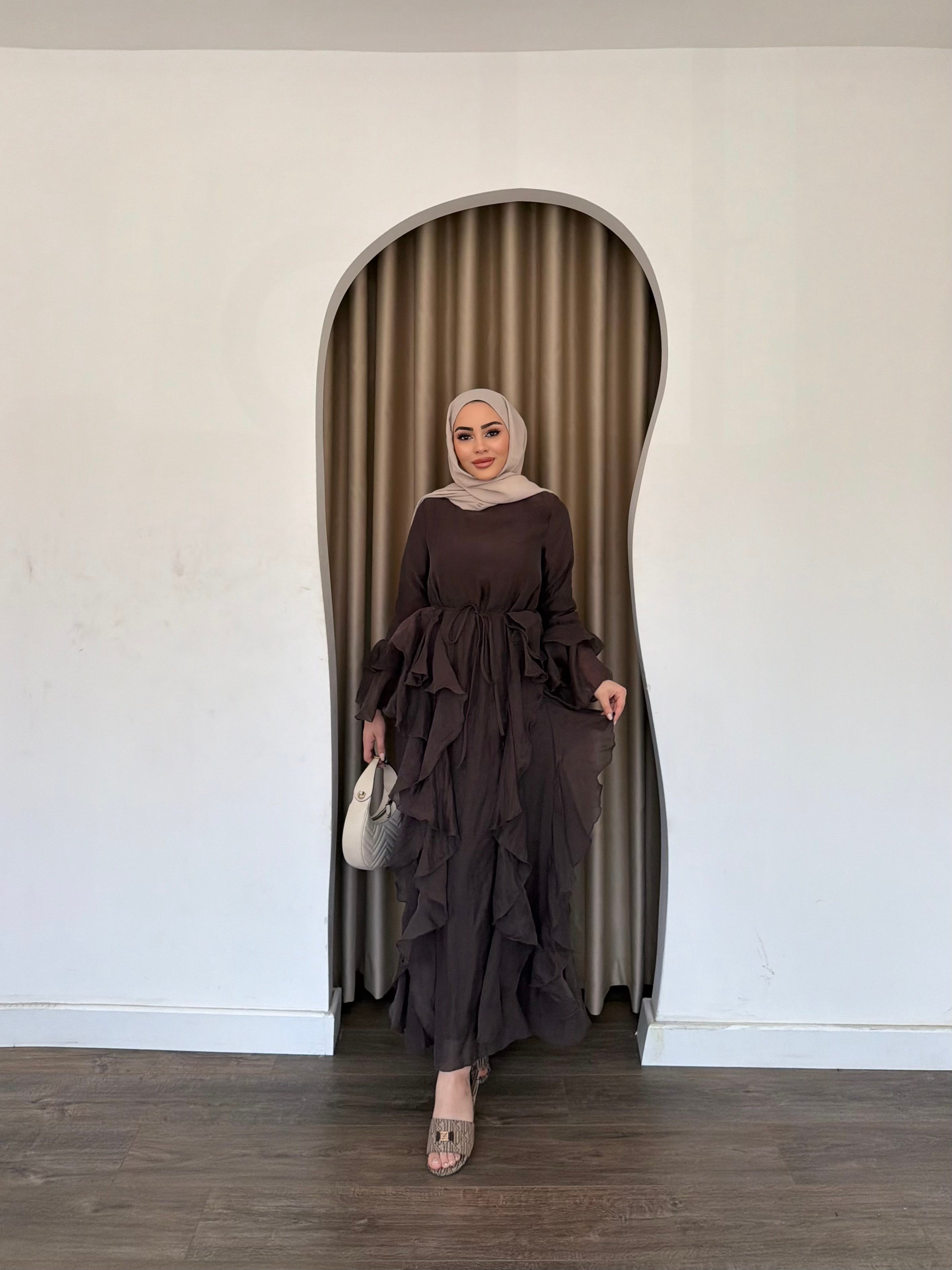 Şila Fırfırlı Elbise Q - Kahve
