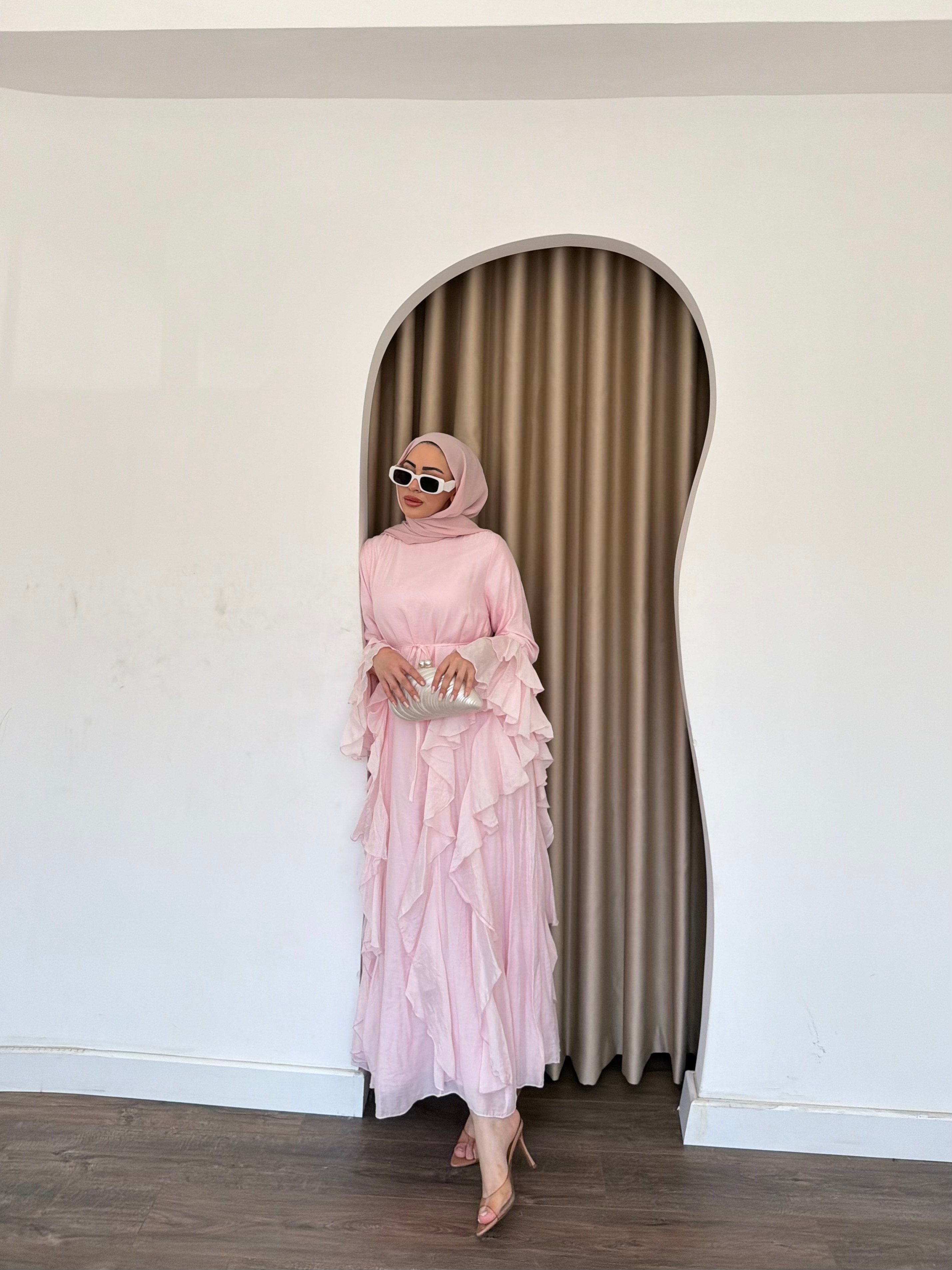 Şila Fırfırlı Elbise Q - Pembe