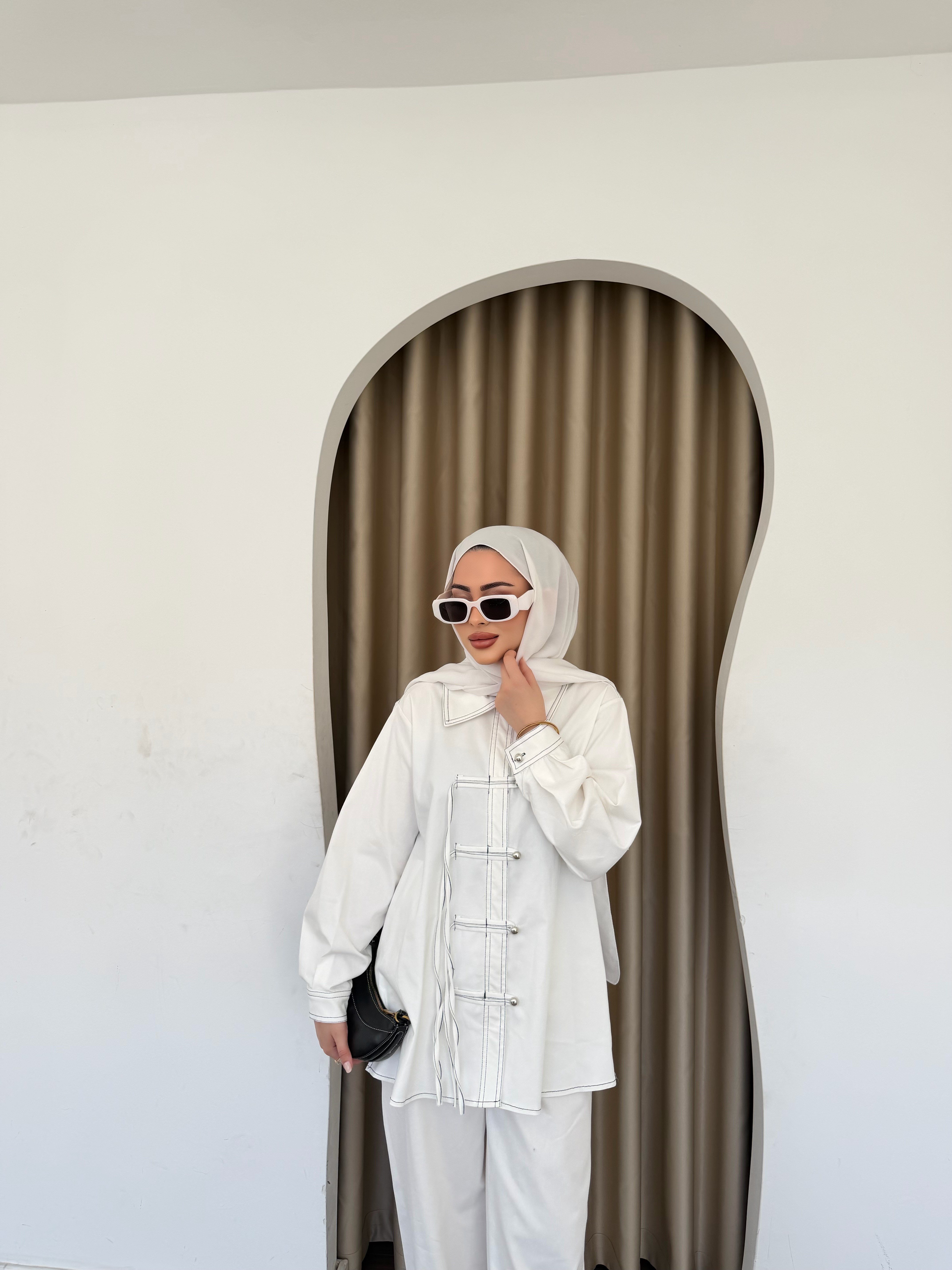 Sima Düğmeli Kot Takım - Beyaz
