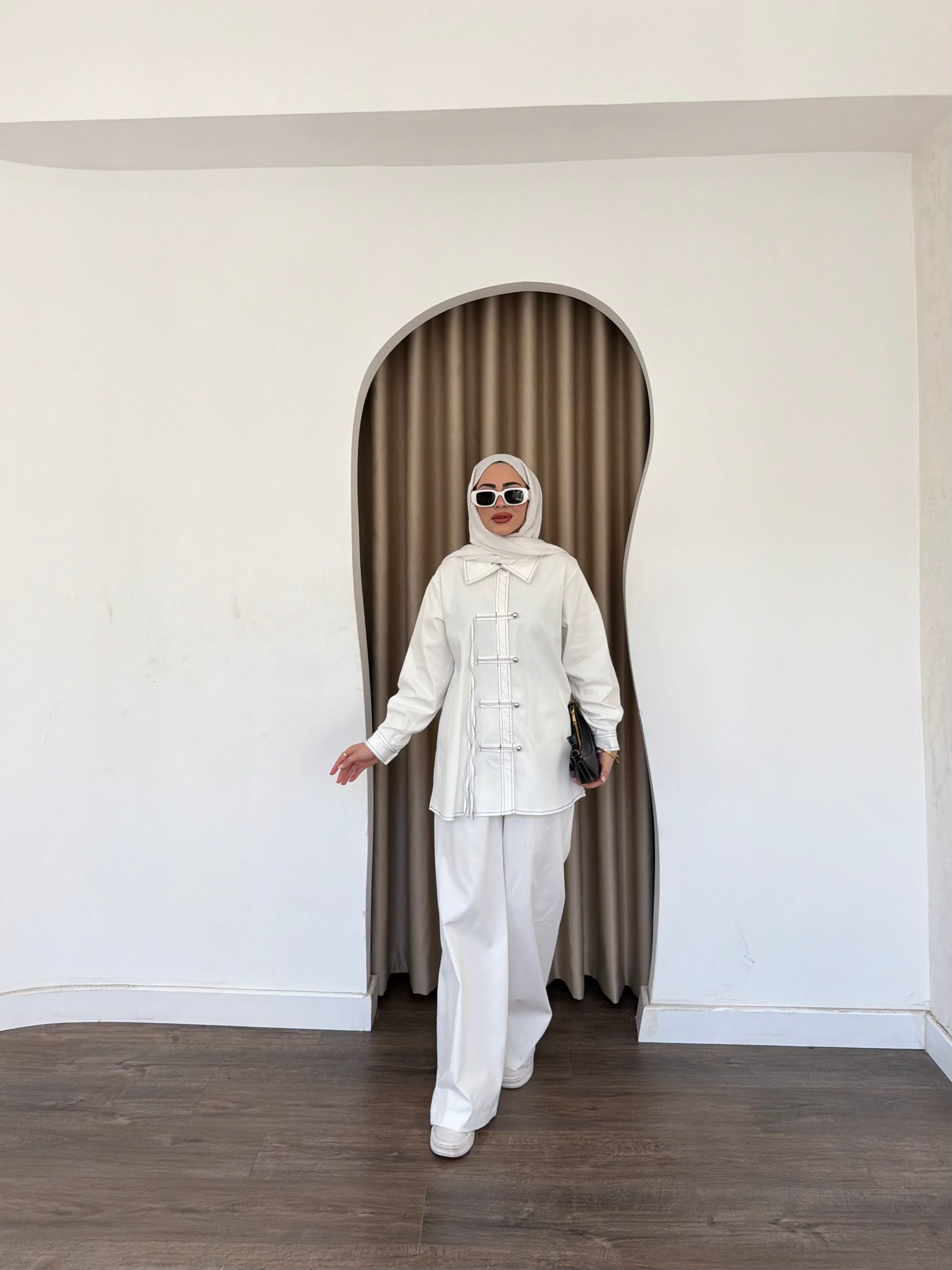 Sima Düğmeli Kot Takım - Beyaz