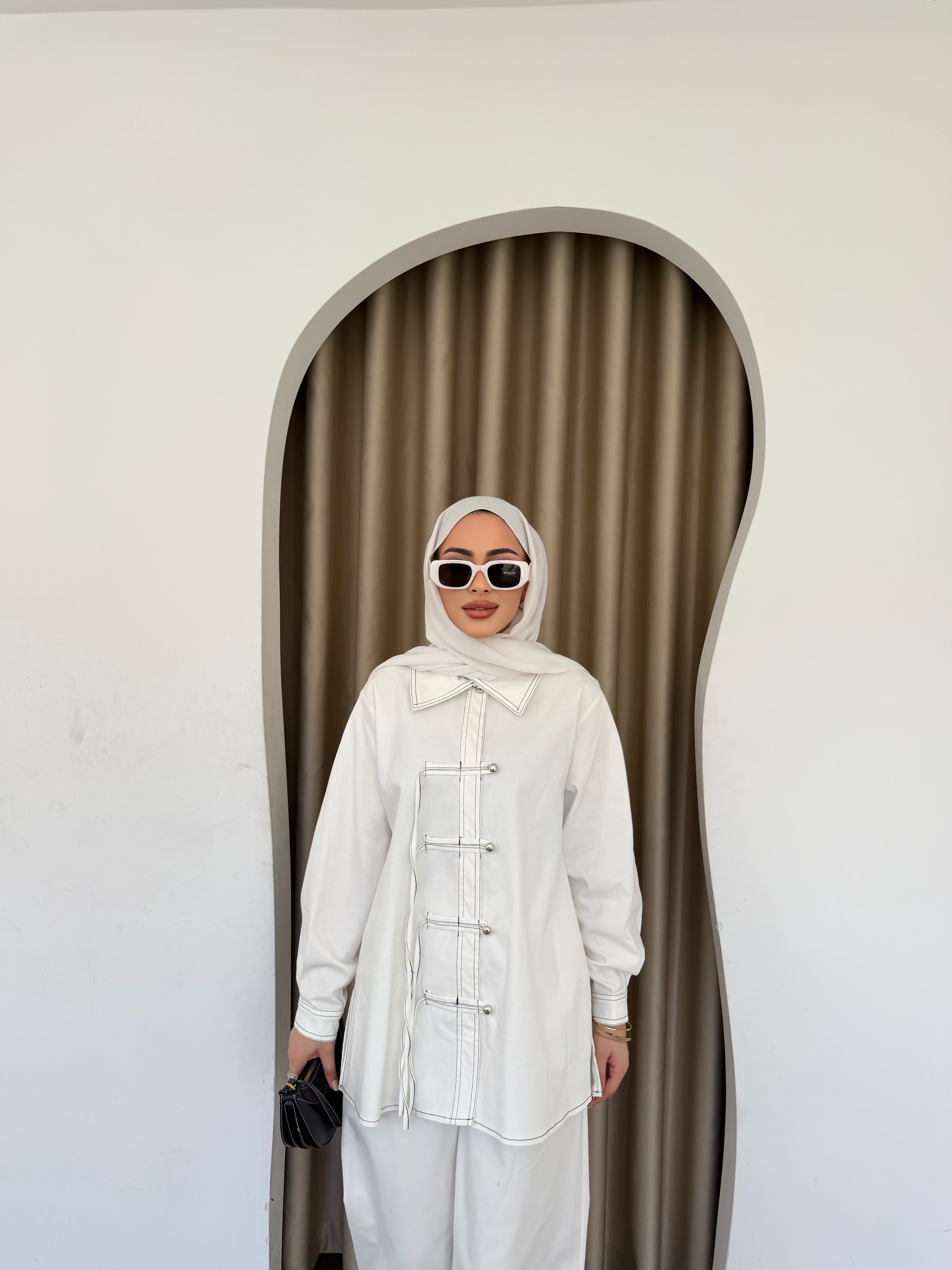 Sima Düğmeli Kot Takım - Beyaz