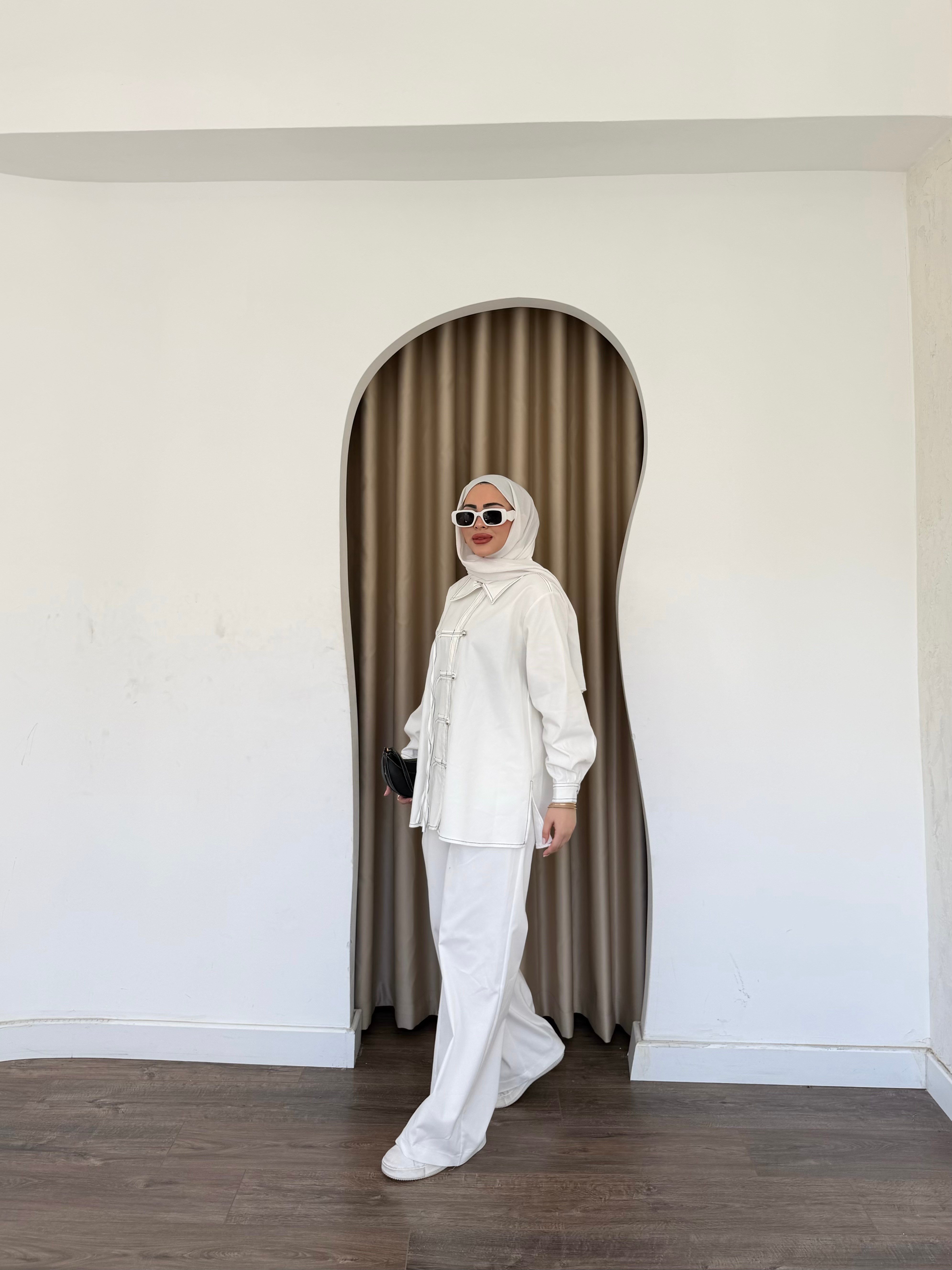 Sima Düğmeli Kot Takım - Beyaz