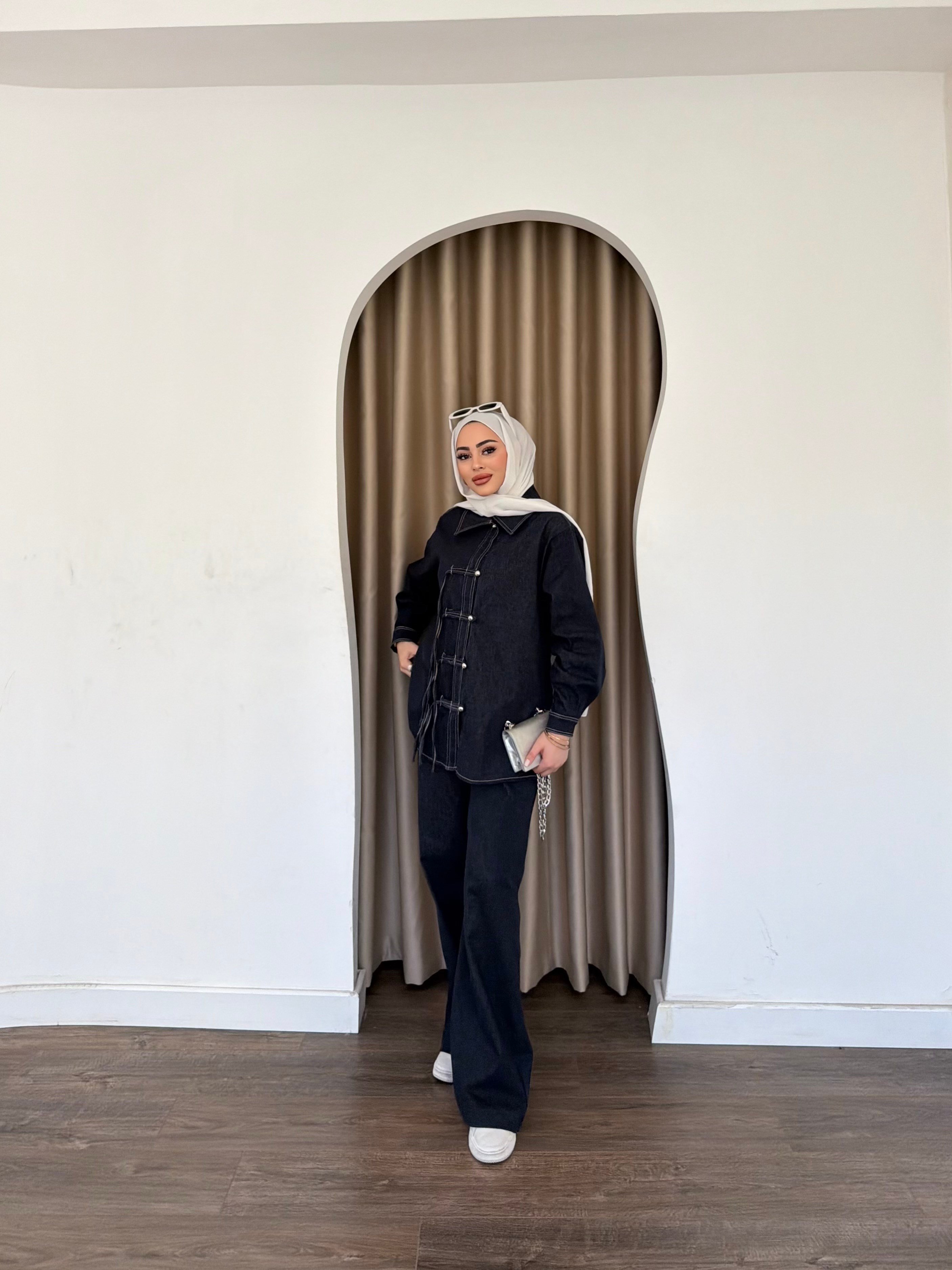 Sima Düğmeli Kot Takım - Mavi